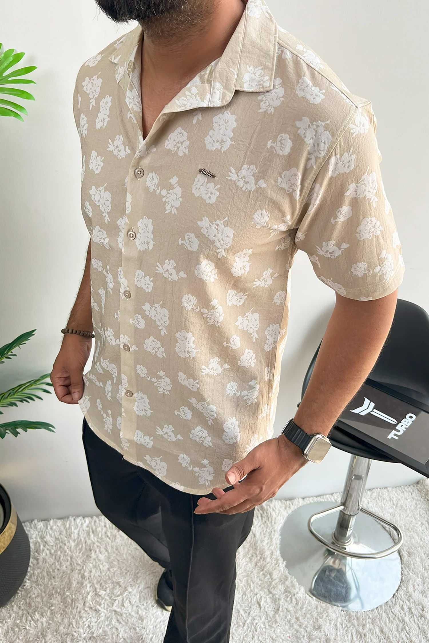 Turbo Rich Floral Printed Casual Shirt In Beige - Image 2