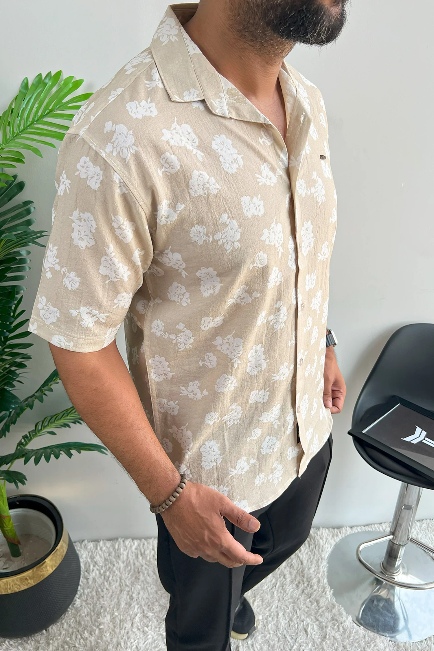 Turbo Rich Floral Printed Casual Shirt In Beige - Image 3