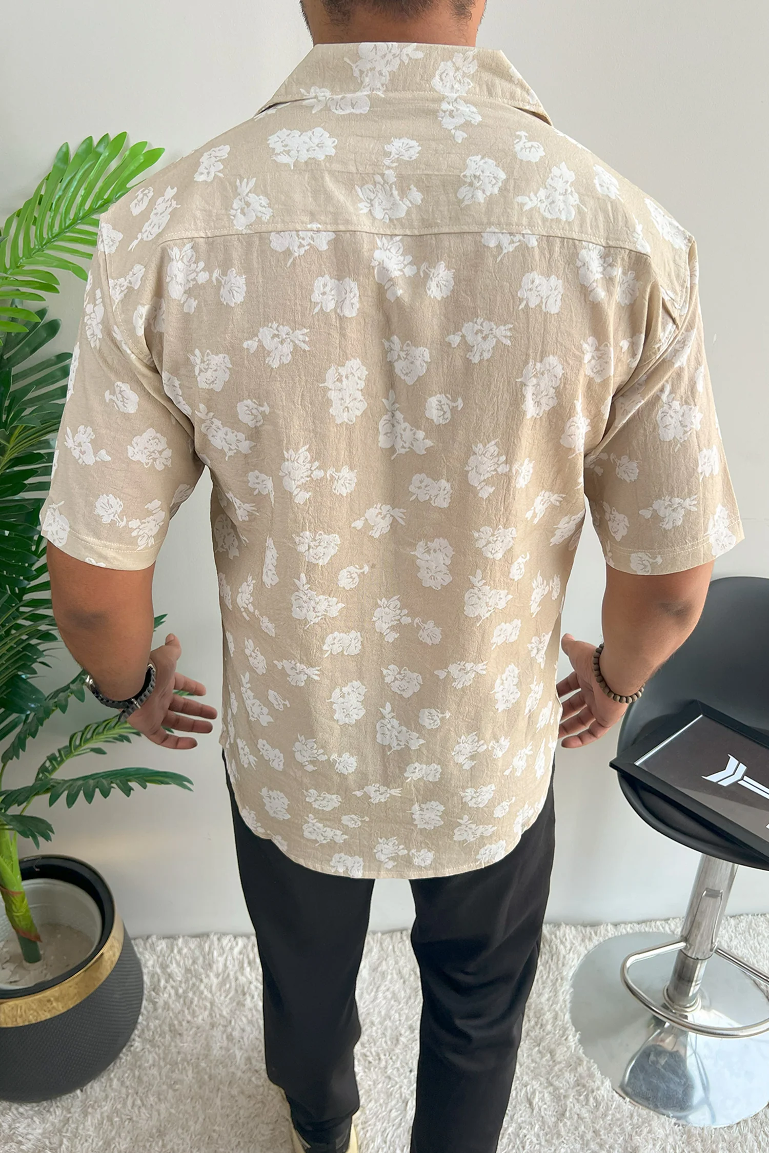 Turbo Rich Floral Printed Casual Shirt In Beige - Image 4
