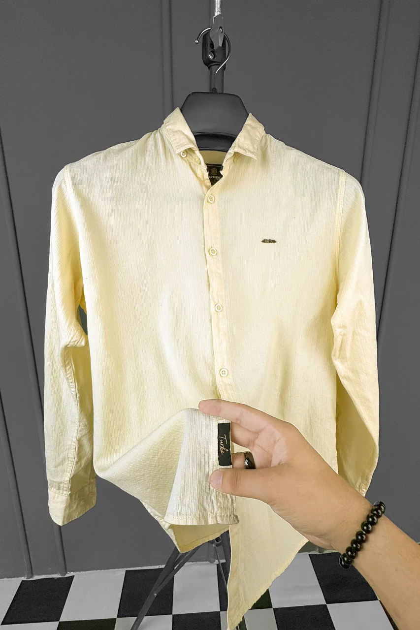 Turbo Self Lining Long Sleeve Cotton Casual Shirt In Light Lemon - Image 2