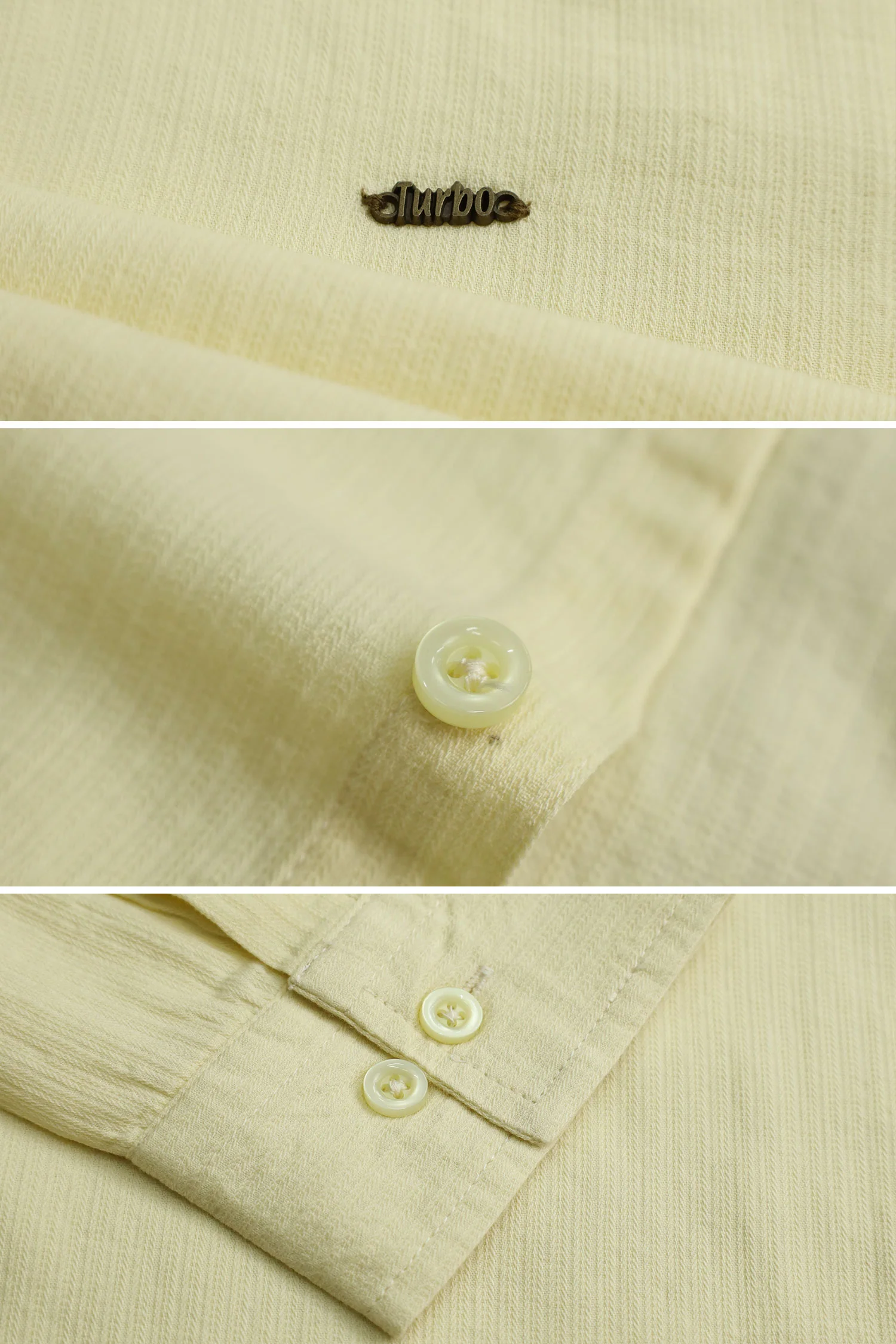 Turbo Self Lining Long Sleeve Cotton Casual Shirt In Light Lemon - Image 3