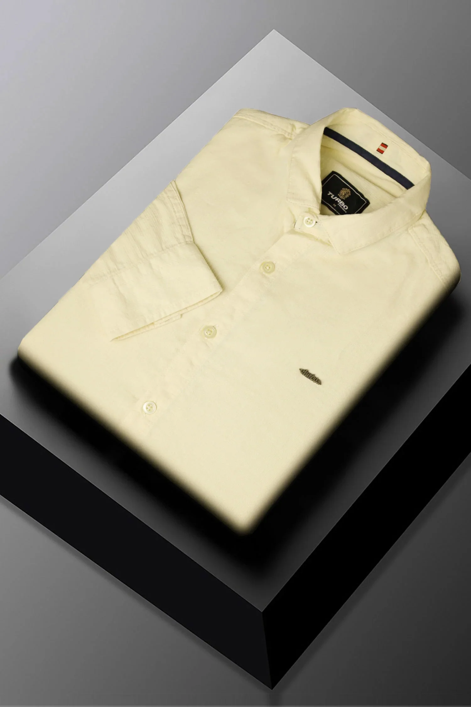 Turbo Self Lining Long Sleeve Cotton Casual Shirt In Light Lemon - Image 3