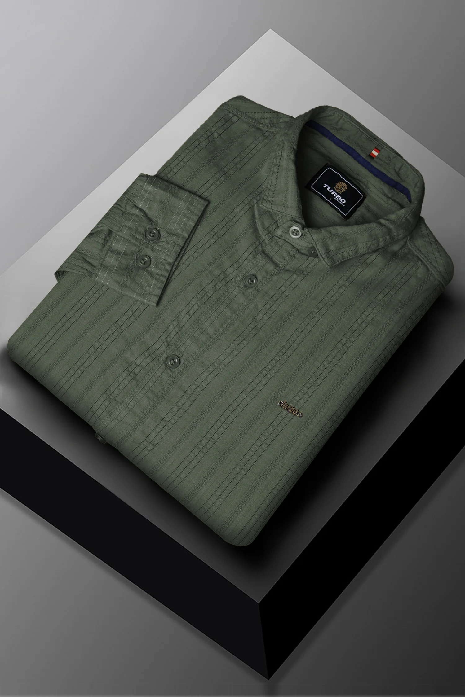 Turbo Self Stripe Motif Long Sleeve Cotton Casual Shirt - Image 17
