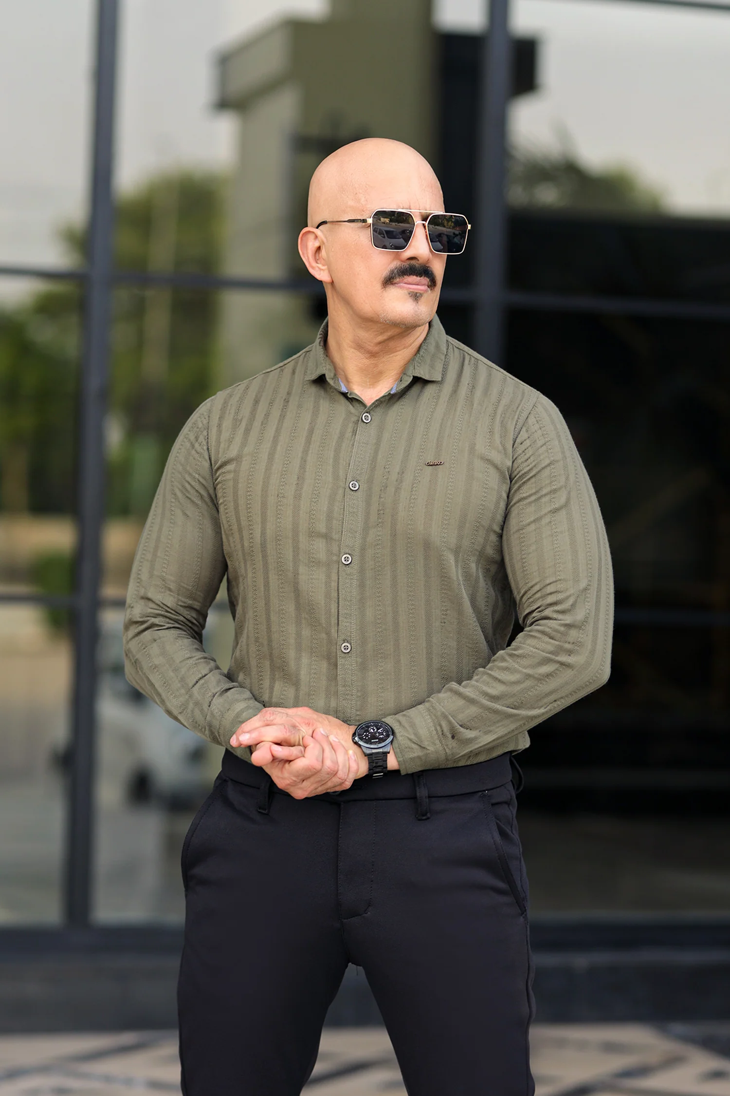 Turbo Self Stripe Motif Long Sleeve Cotton Casual Shirt - Image 11