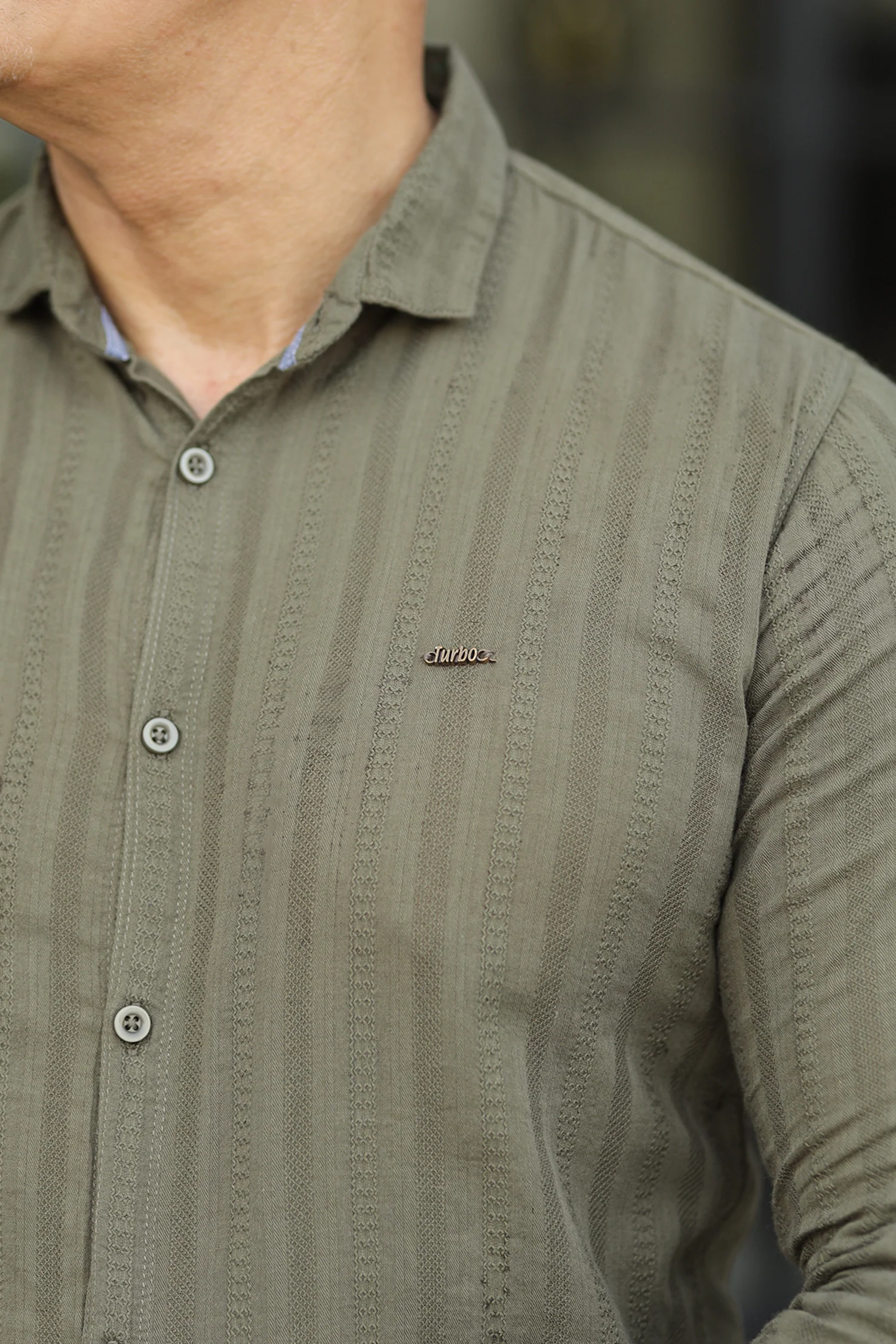 Turbo Self Stripe Motif Long Sleeve Cotton Casual Shirt - Image 13