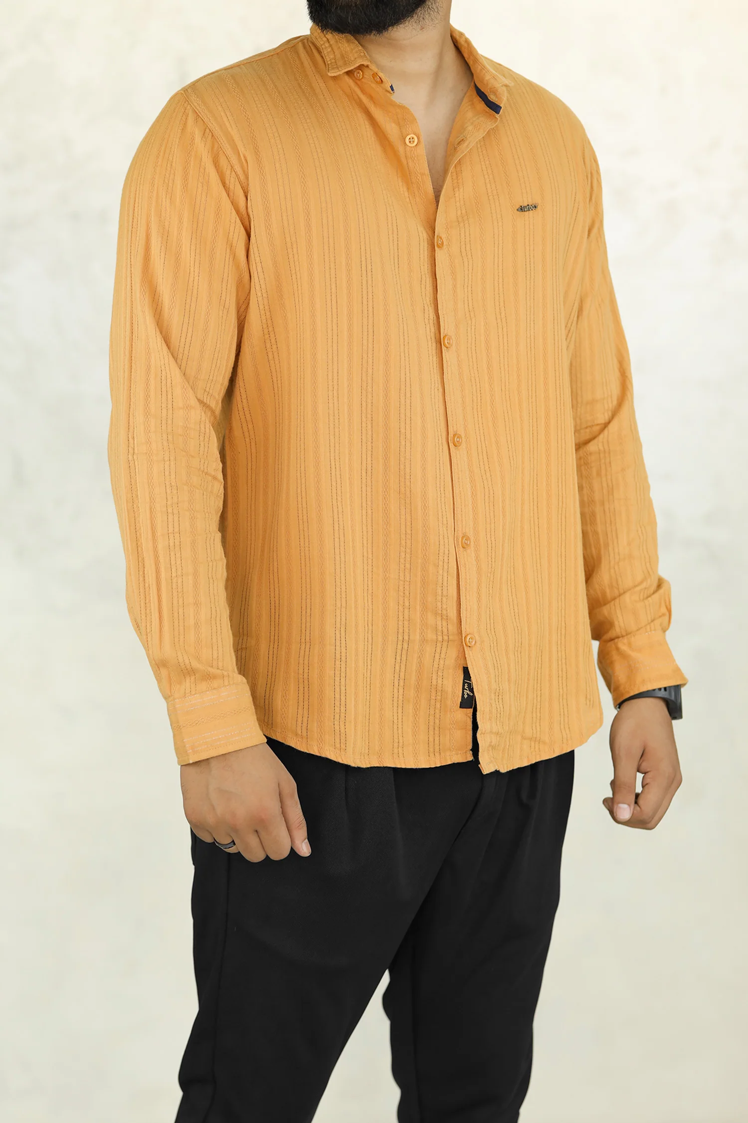 Turbo Self Stripe Motif Long Sleeve Cotton Casual Shirt - Image 2