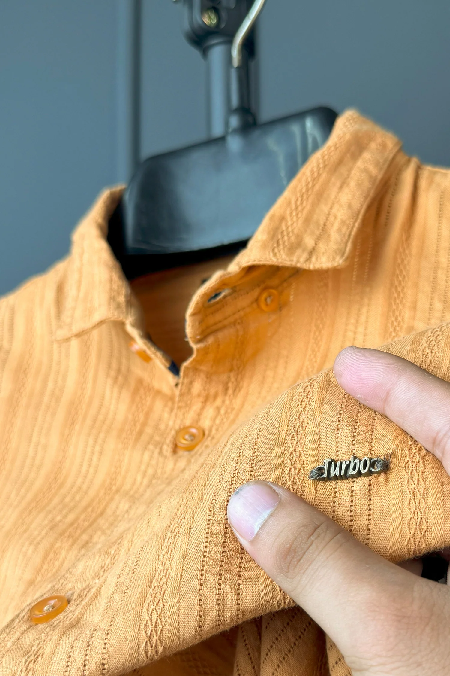 Turbo Self Stripe Motif Long Sleeve Cotton Casual Shirt - Image 3
