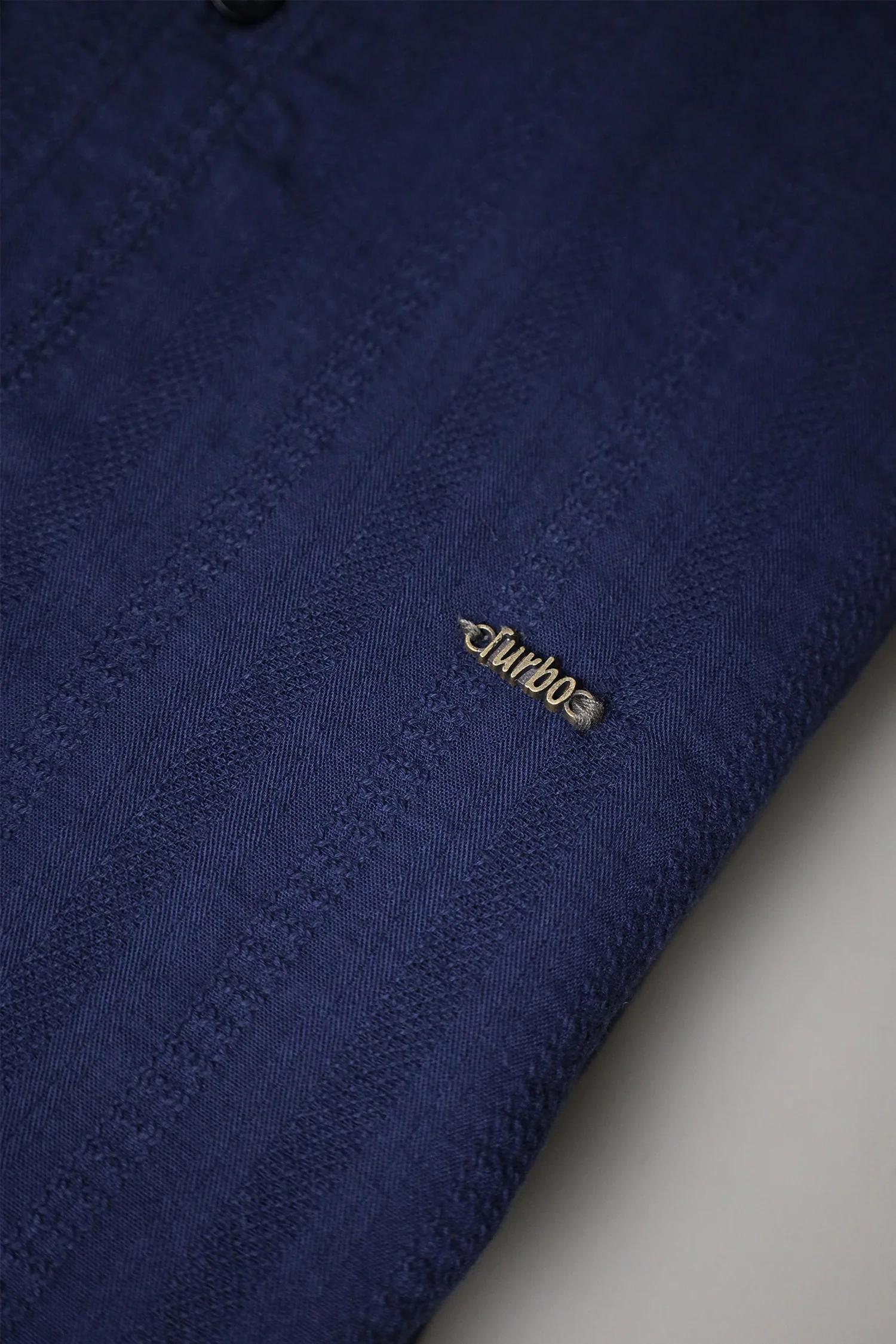 Turbo Self Stripe Motif Long Sleeve Cotton Casual Shirt In Navy Blue - Image 4