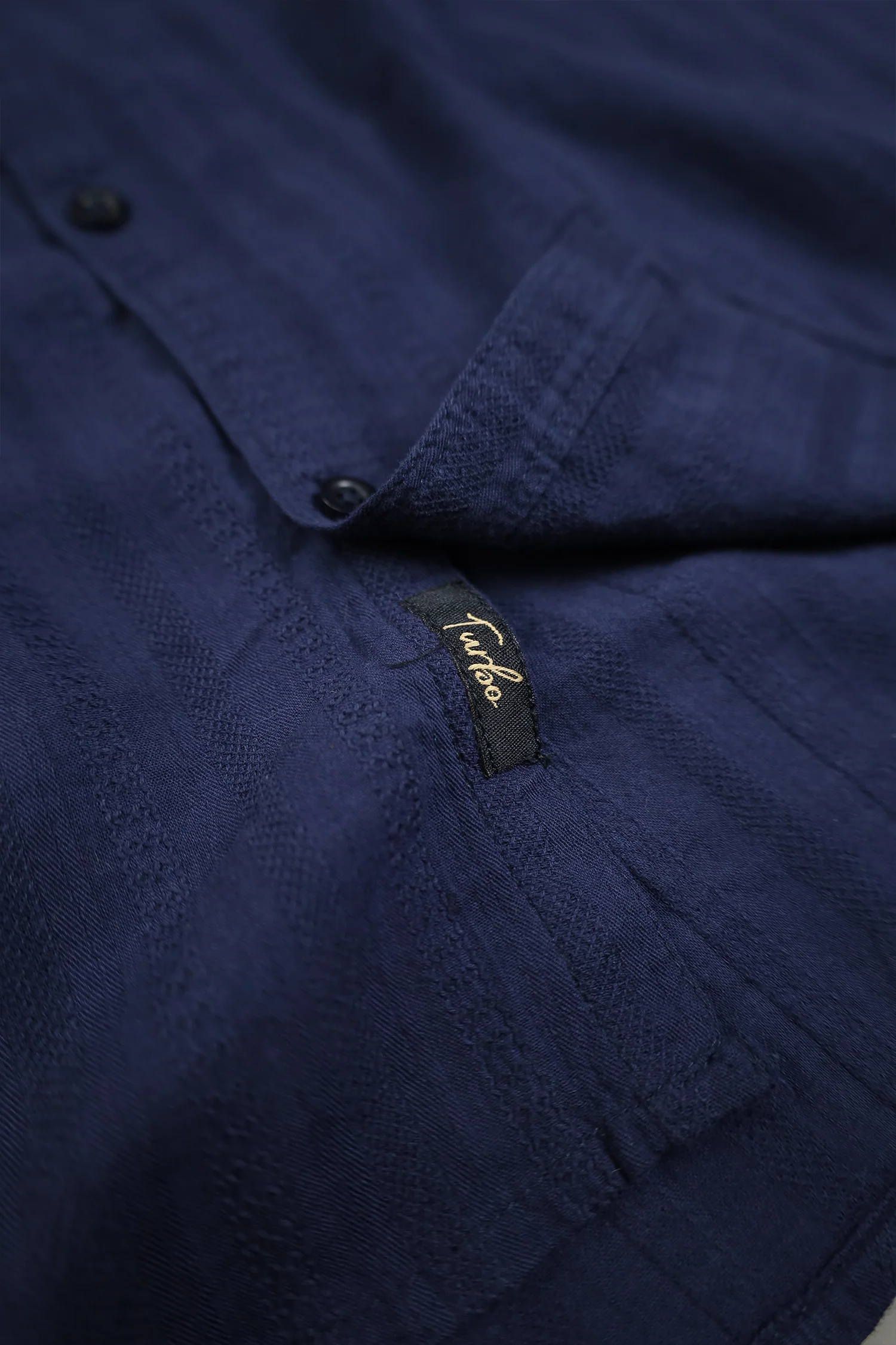 Turbo Self Stripe Motif Long Sleeve Cotton Casual Shirt In Navy Blue - Image 3
