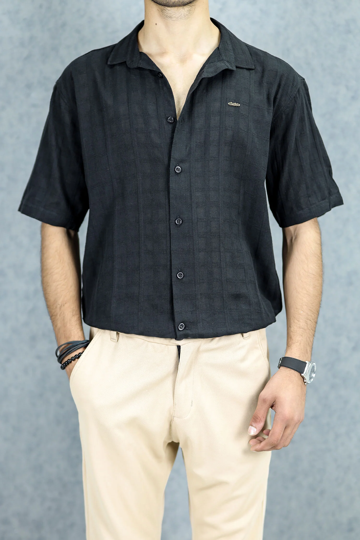 Turbo ShowOff Self Pattern Casual Shirt In Black - Image 4