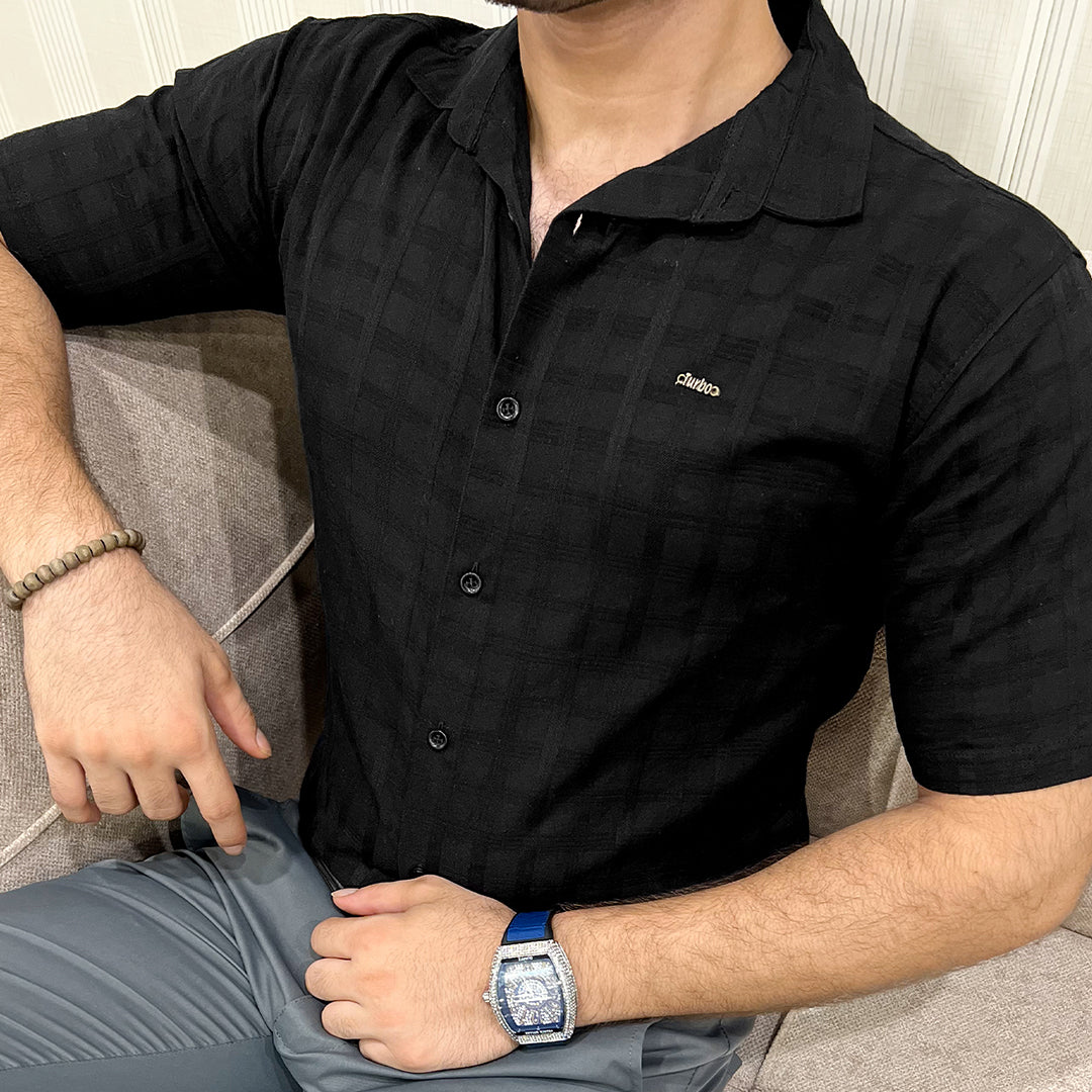 Turbo ShowOff Self Pattern Casual Shirt In Black - Image 3