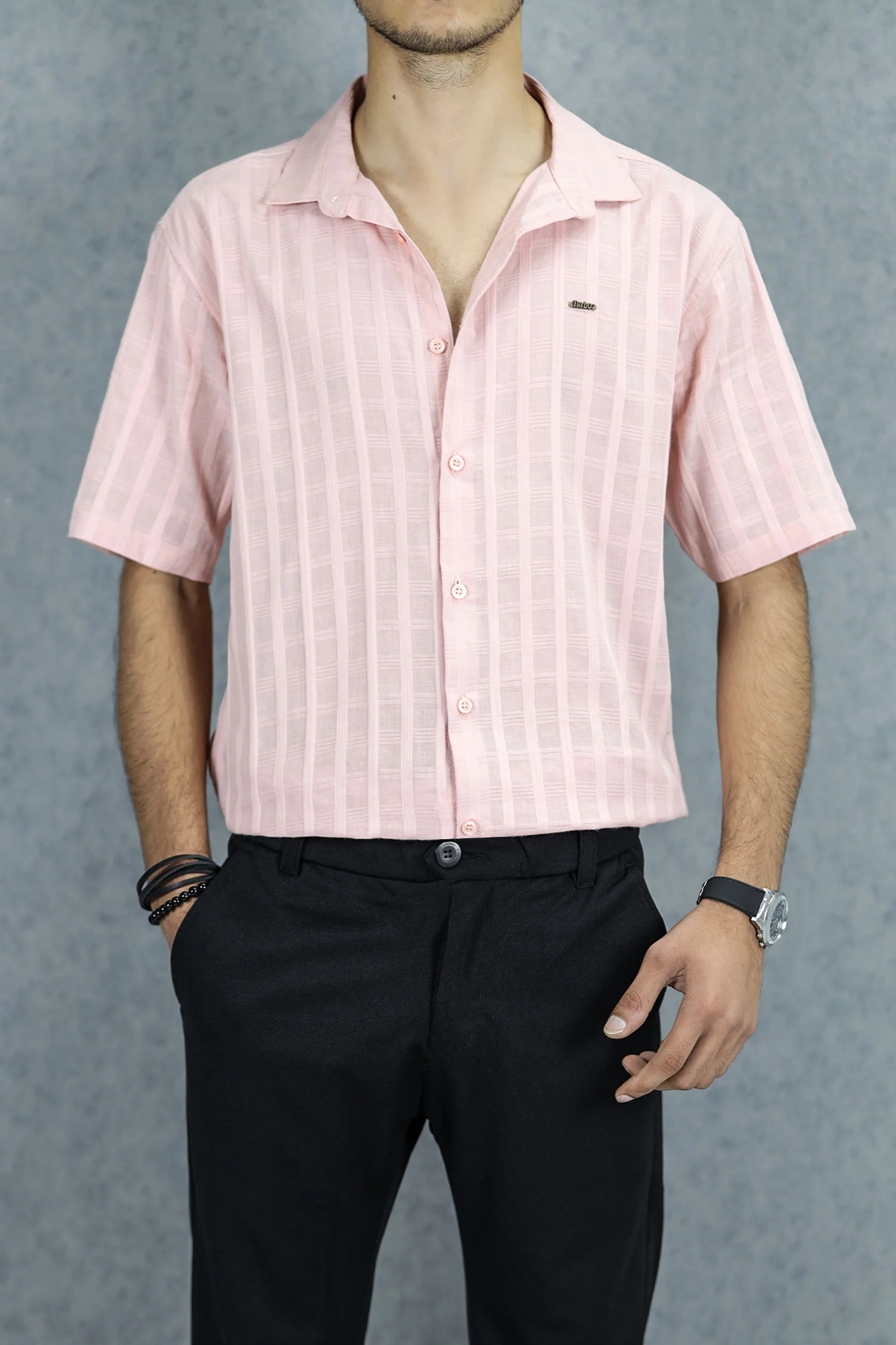 Turbo ShowOff Self Pattern Casual Shirt In Light Pink - Image 3