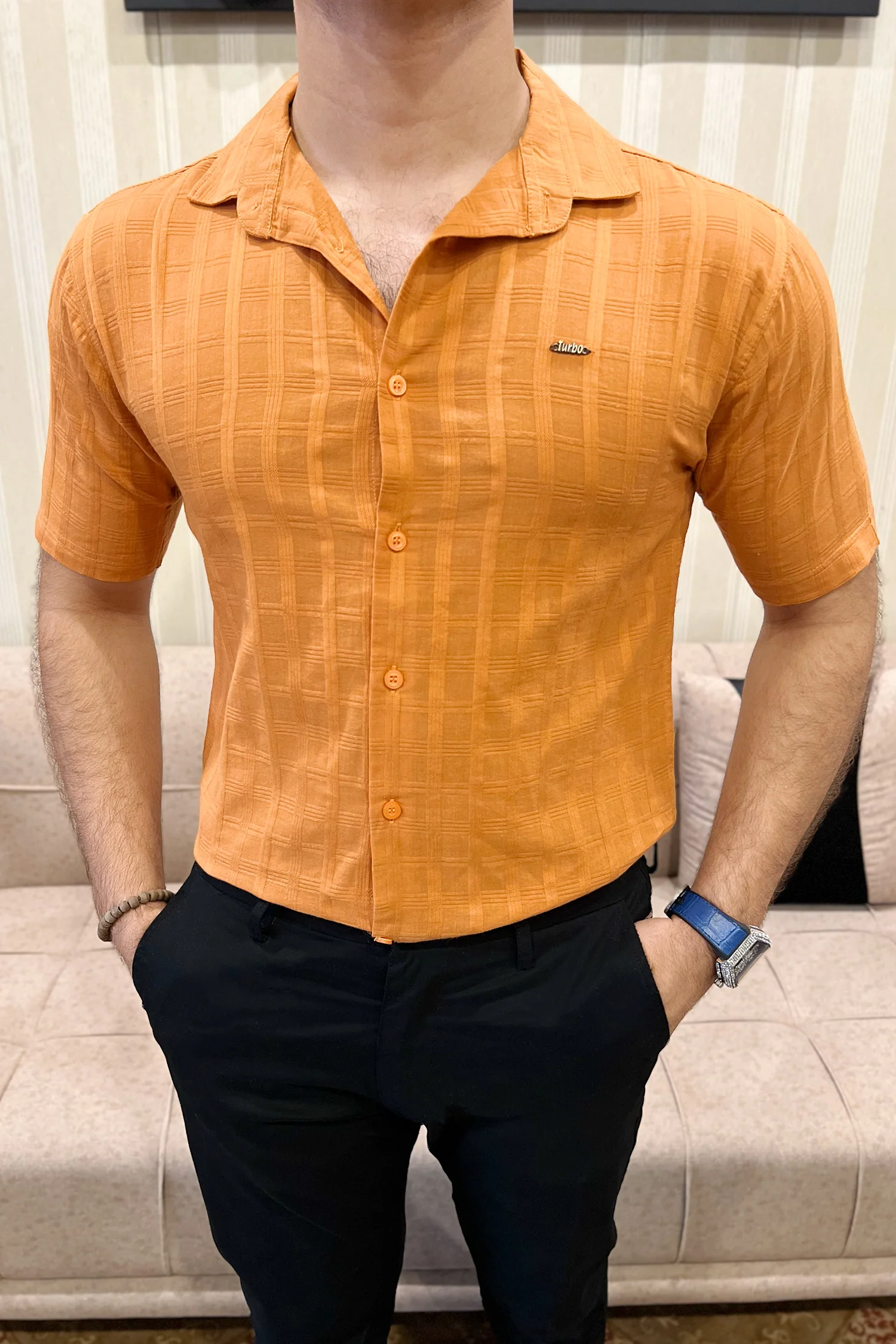 Turbo ShowOff Self Pattern Casual Shirt In Rust - Image 3