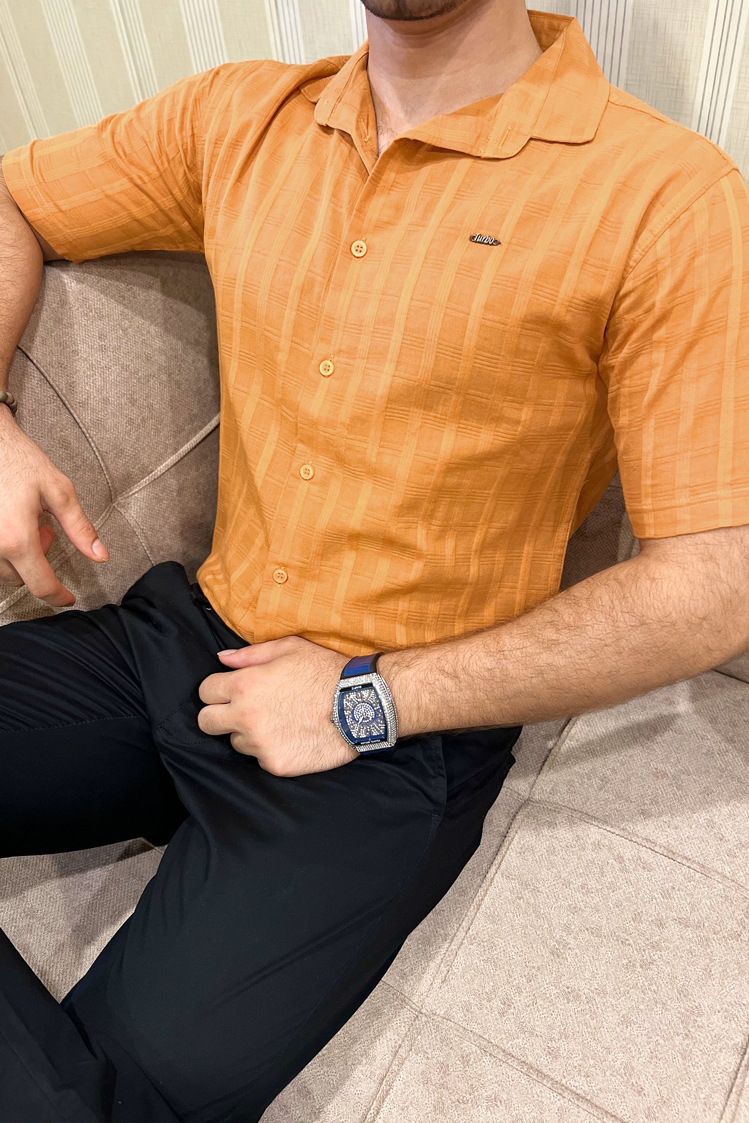 Turbo ShowOff Self Pattern Casual Shirt In Rust - Image 4