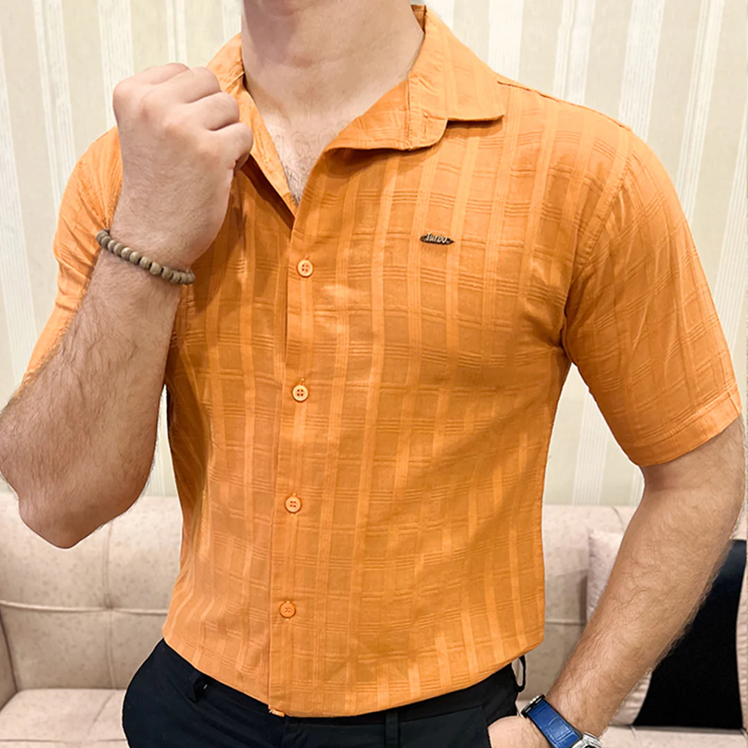 Turbo ShowOff Self Pattern Casual Shirt In Rust - Image 2