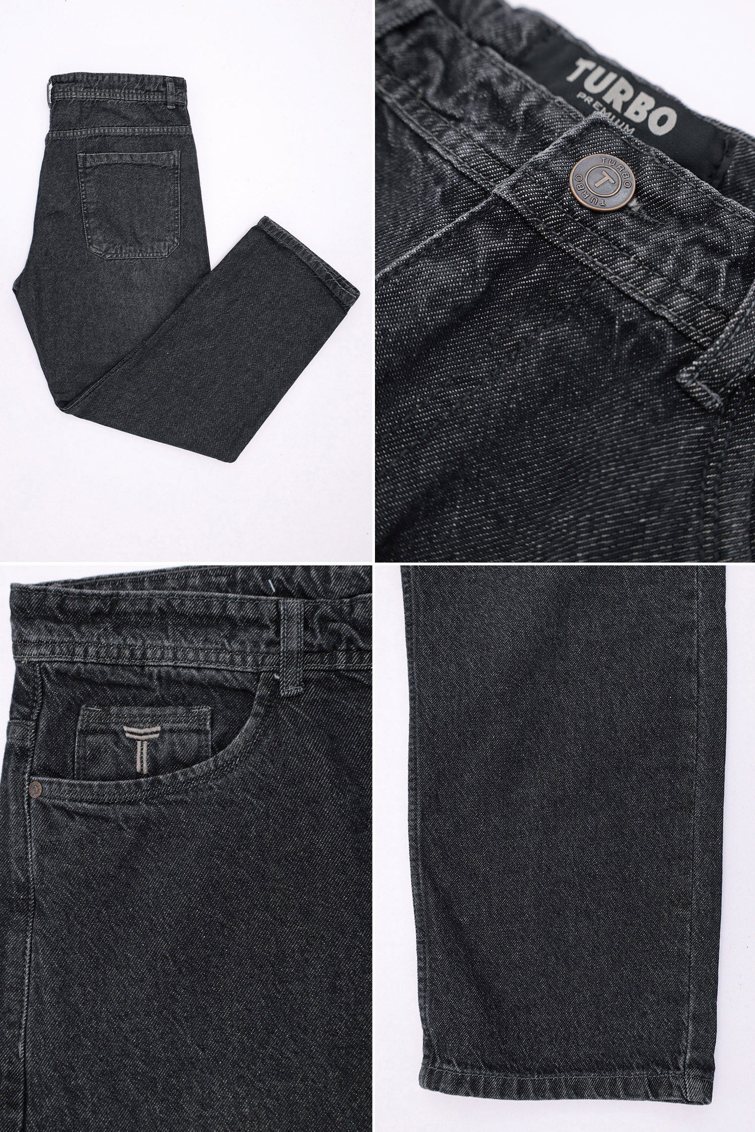 Turbo Relaxed Straight Fit Denim Baggy Jeans In Charcoal - Image 4