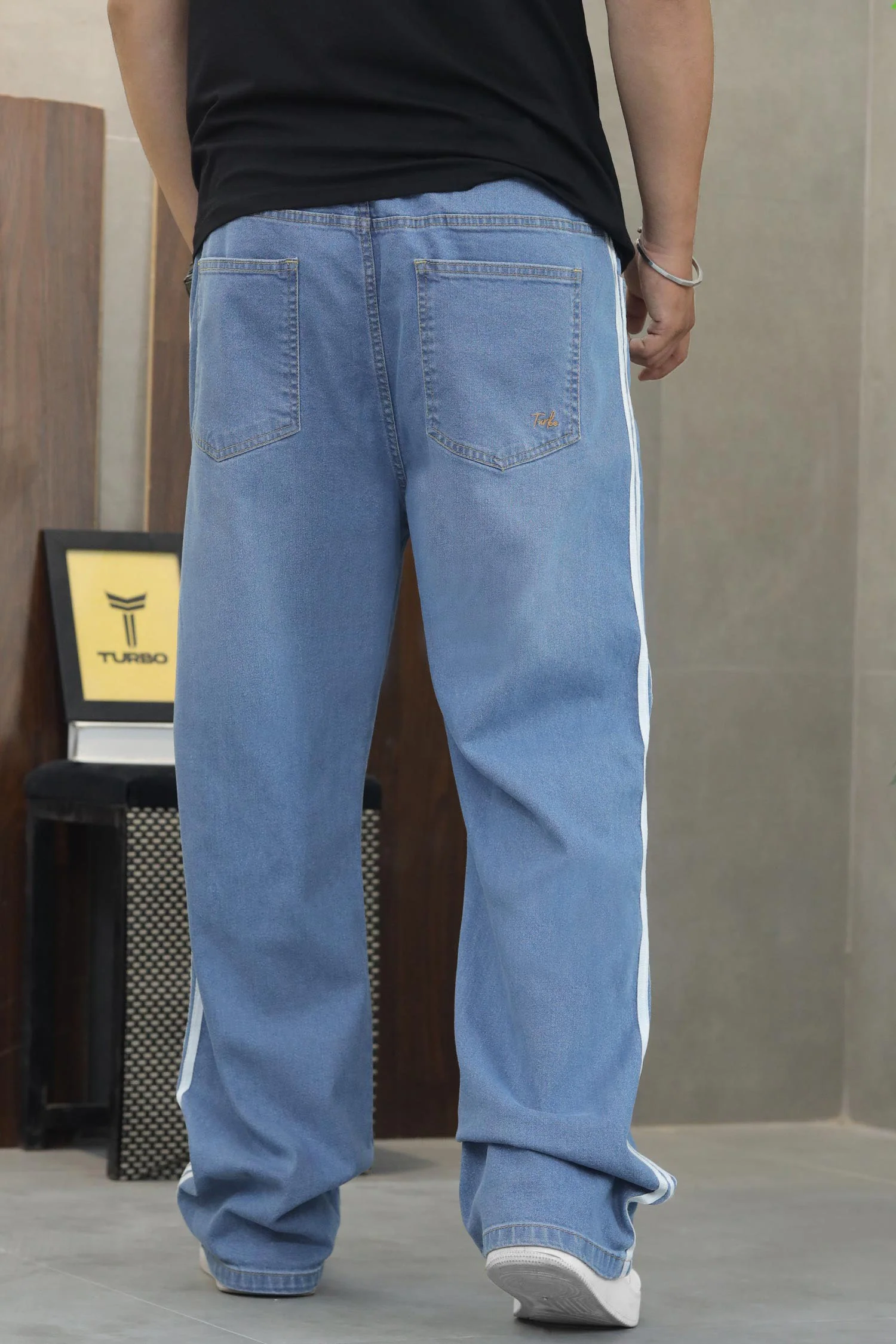 Turbo Crew line Stripe Denim Baggy Jeans - Image 13