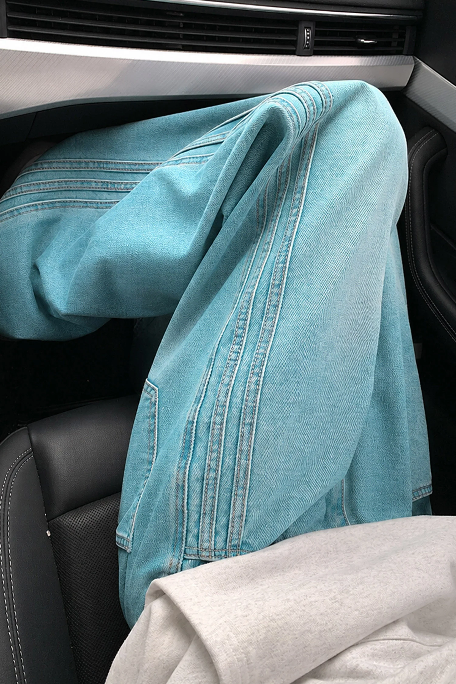 Turbo Side Stripe Drawstring Baggy Jeans In Dirty Blue - Image 3