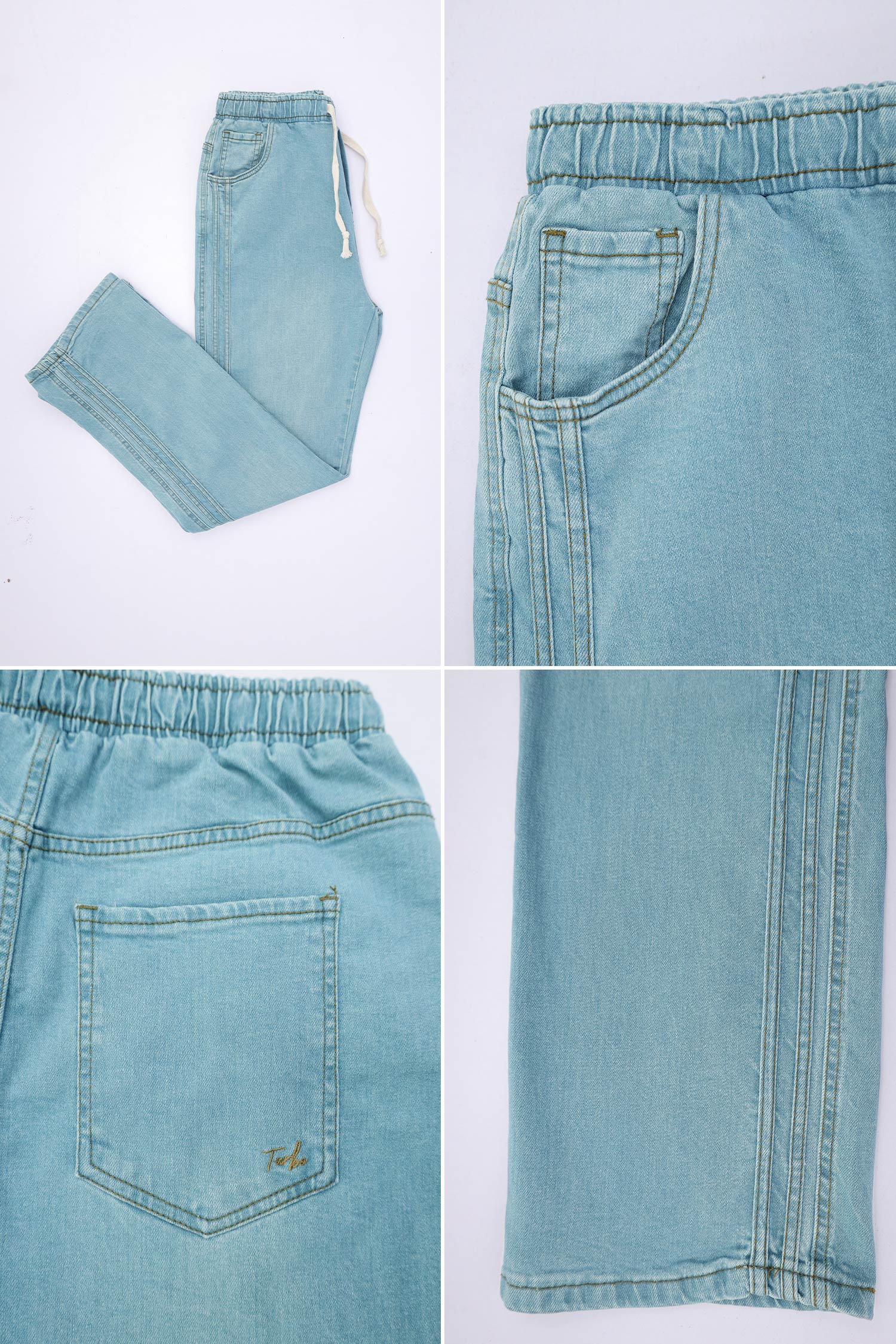 Turbo Side Stripe Drawstring Baggy Jeans - Image 4