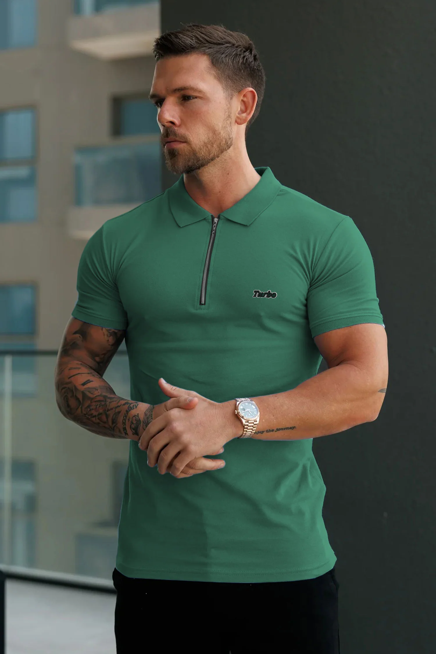 Turbo Signature Script Zip-Placket Men's Polo Shirt - Image 4