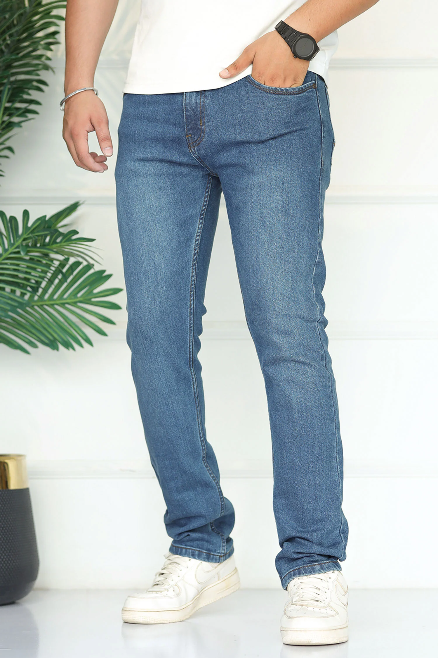Turbo 'Skinny' Solid Light washed Slim-Fit Jeans In Mid Blue - Image 3