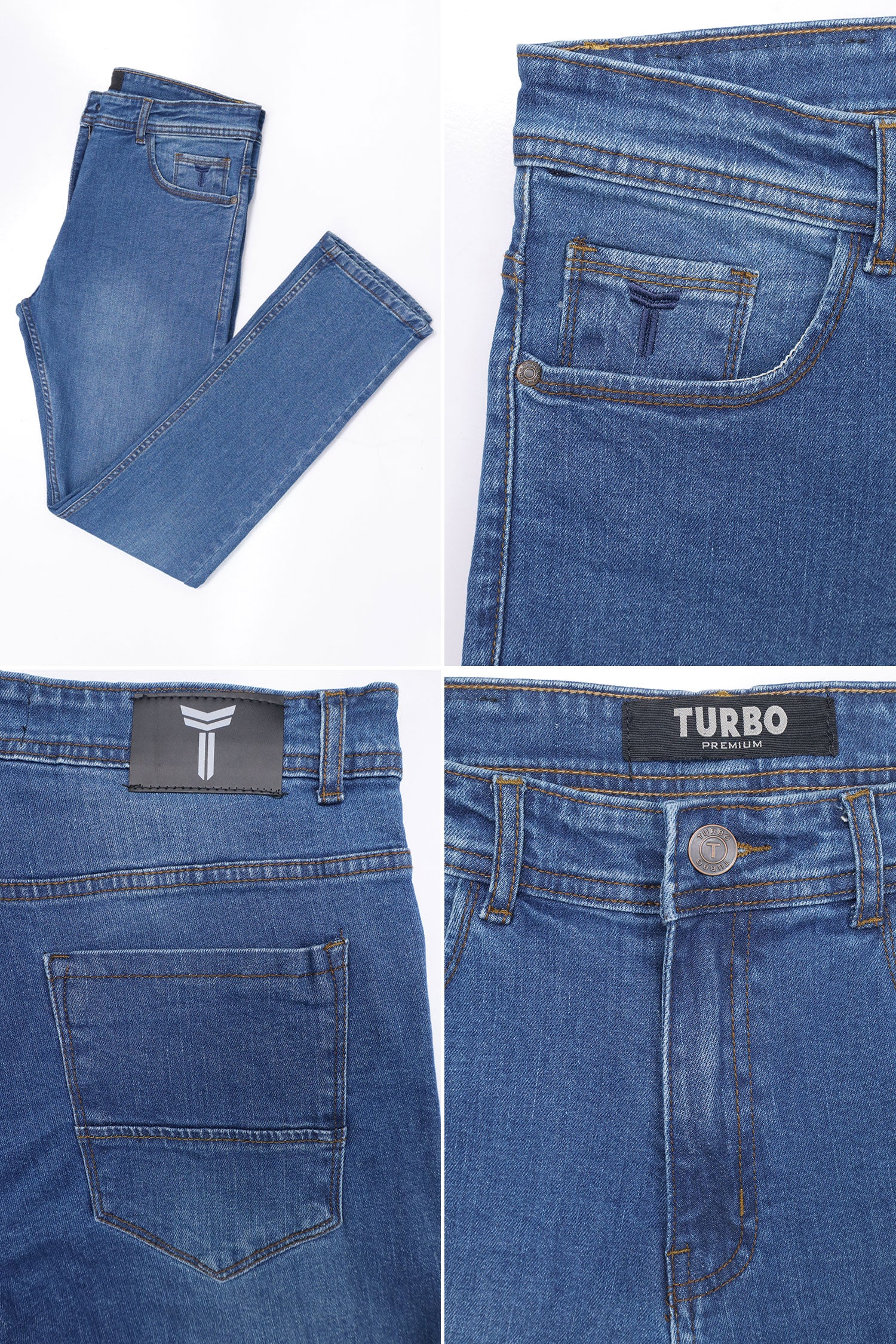 Turbo 'Skinny' Solid Light washed Slim-Fit Jeans In Mid Blue - Image 5