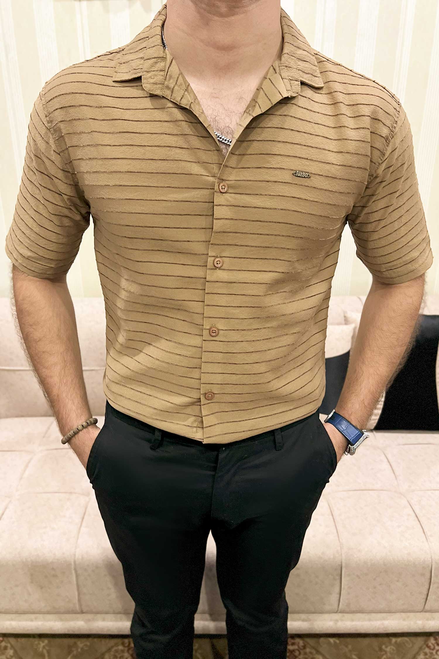 Turbo Snitch Striped Casual Shirt In Brown - Image 3