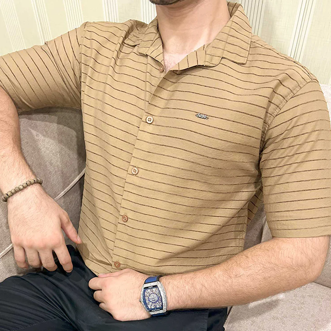 Turbo Snitch Striped Casual Shirt In Brown - Image 5