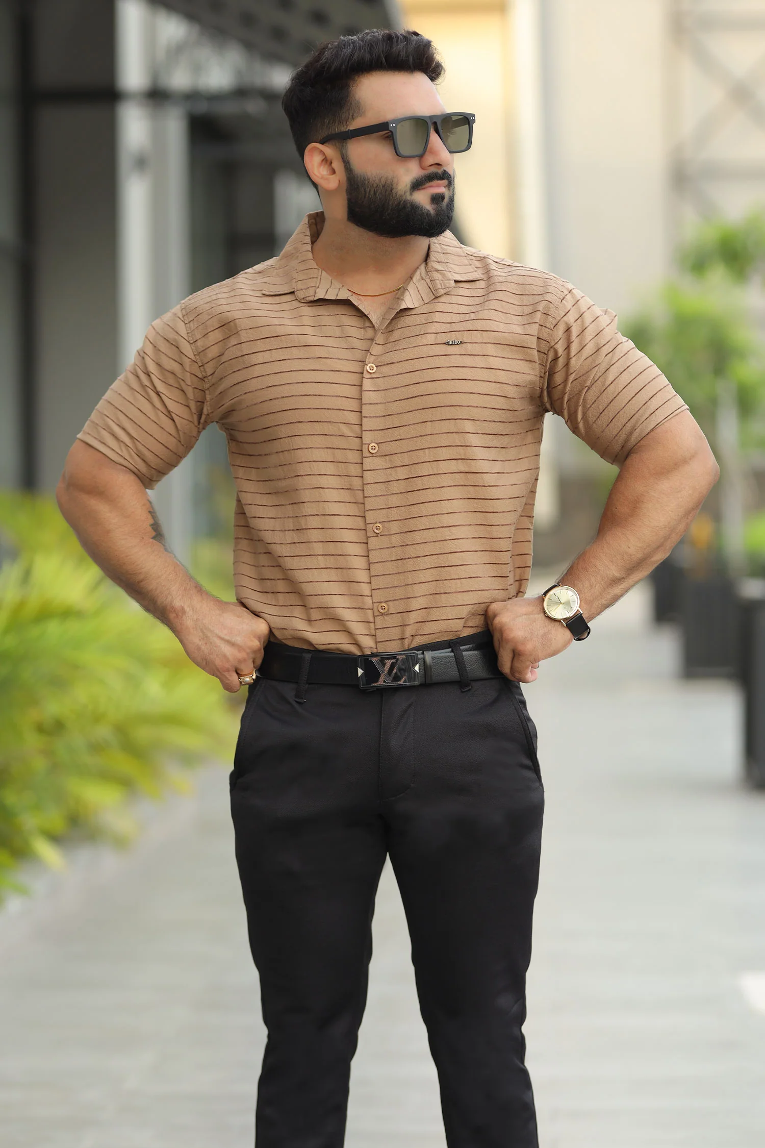 Turbo Snitch Striped Casual Shirt In Brown - Image 3