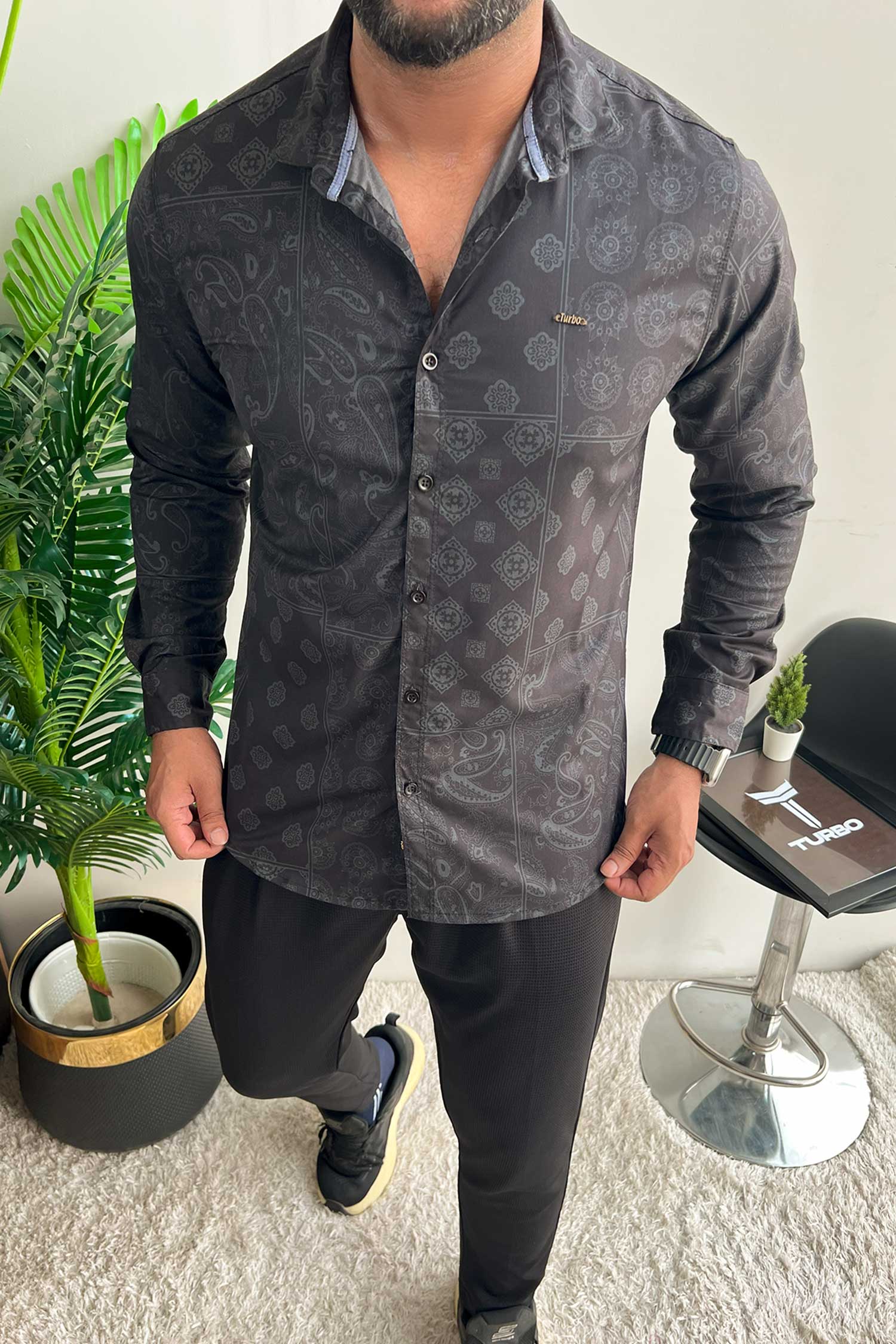 Turbo Splash Printed Long Sleeve Cotton Casual Shirt - Image 5