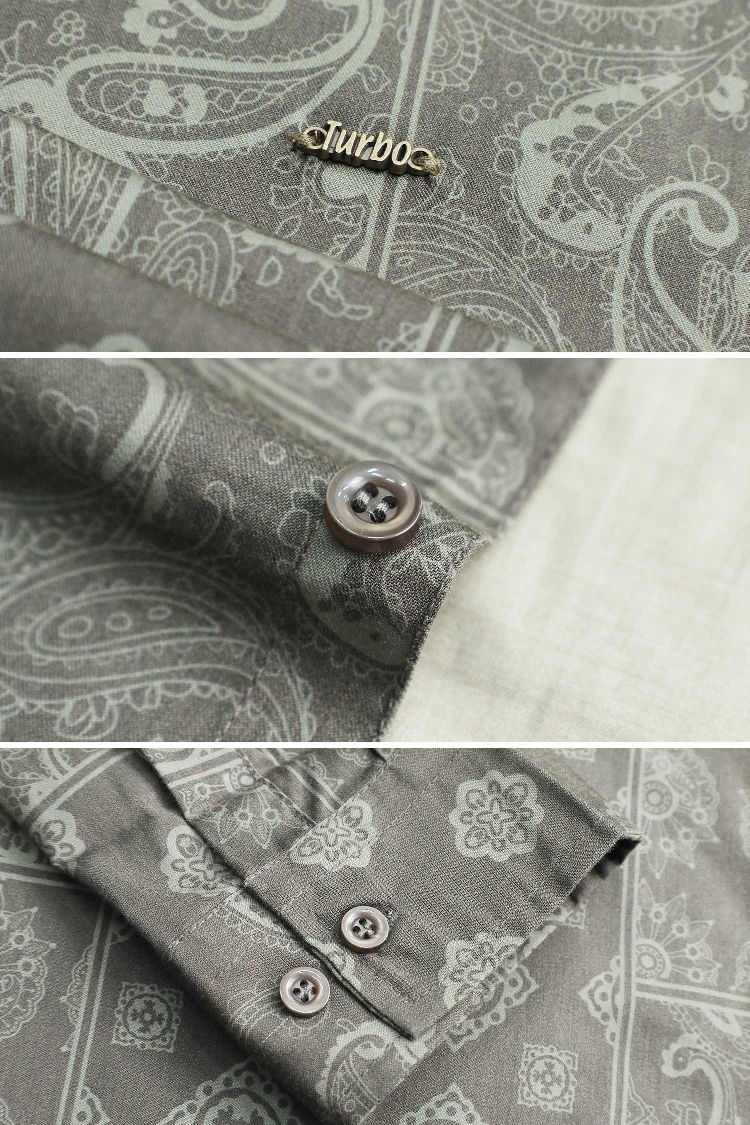 Turbo Splash Printed Long Sleeve Cotton Casual Shirt In Charcoal Grey - Image 3