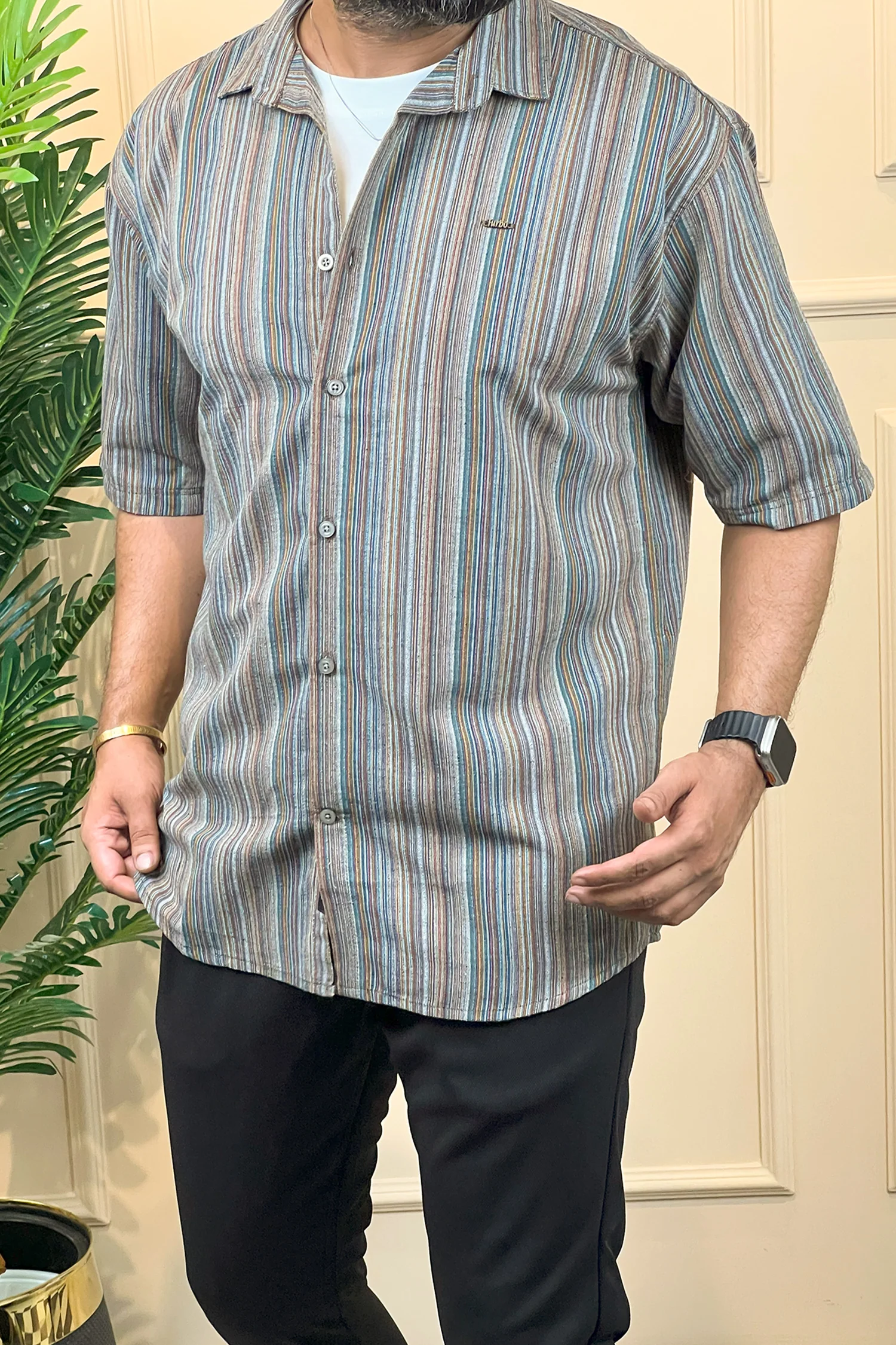 Turbo Spring Edit Textured Casual Shirt In Charcoal - Image 4