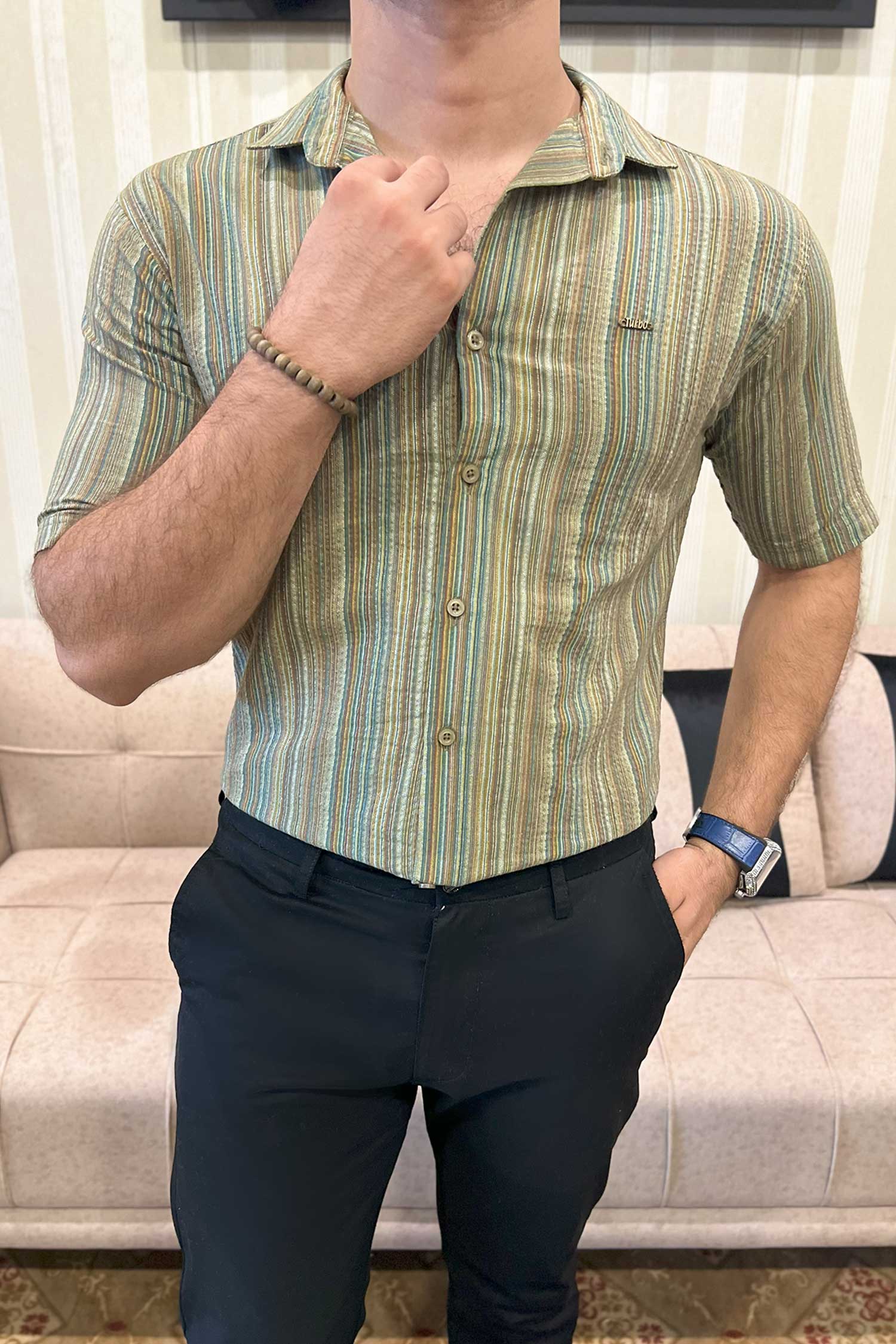 Turbo Spring Edit Textured Casual Shirt In Green - Image 3