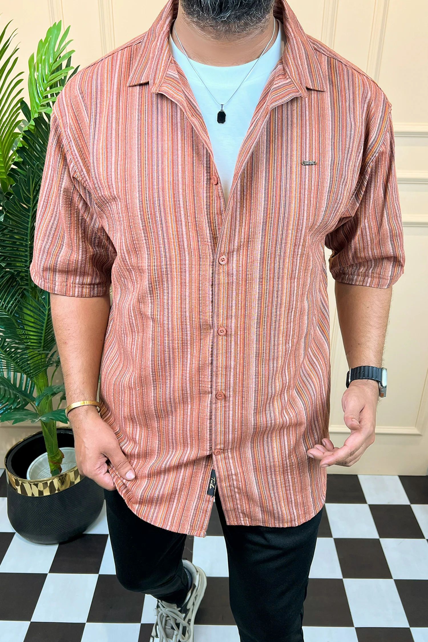 Turbo Spring Edit Textured Casual Shirt In Red Brick
