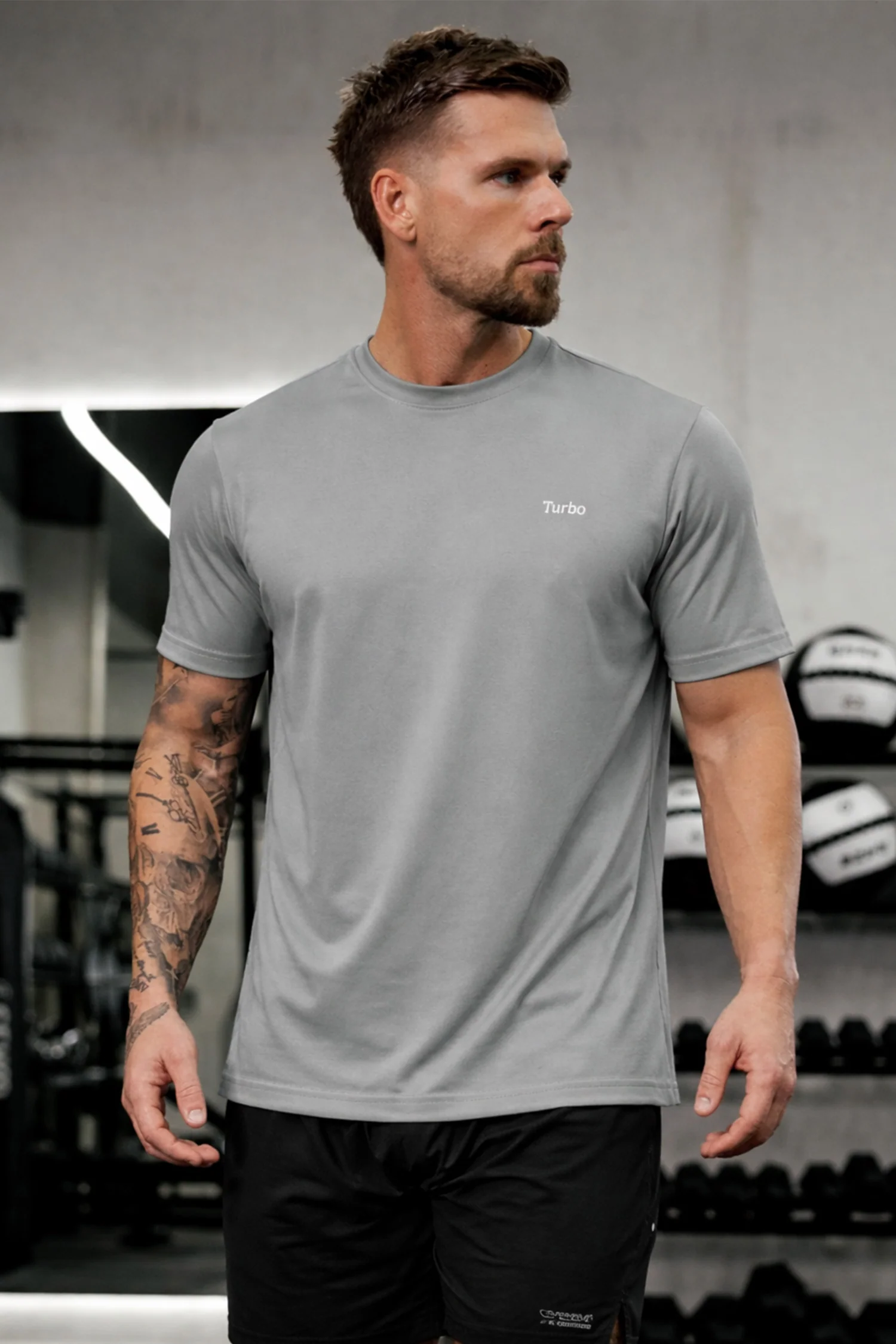 Turbo Stretch-Cotton Round Neck Dry-fit Shirt In Grey
