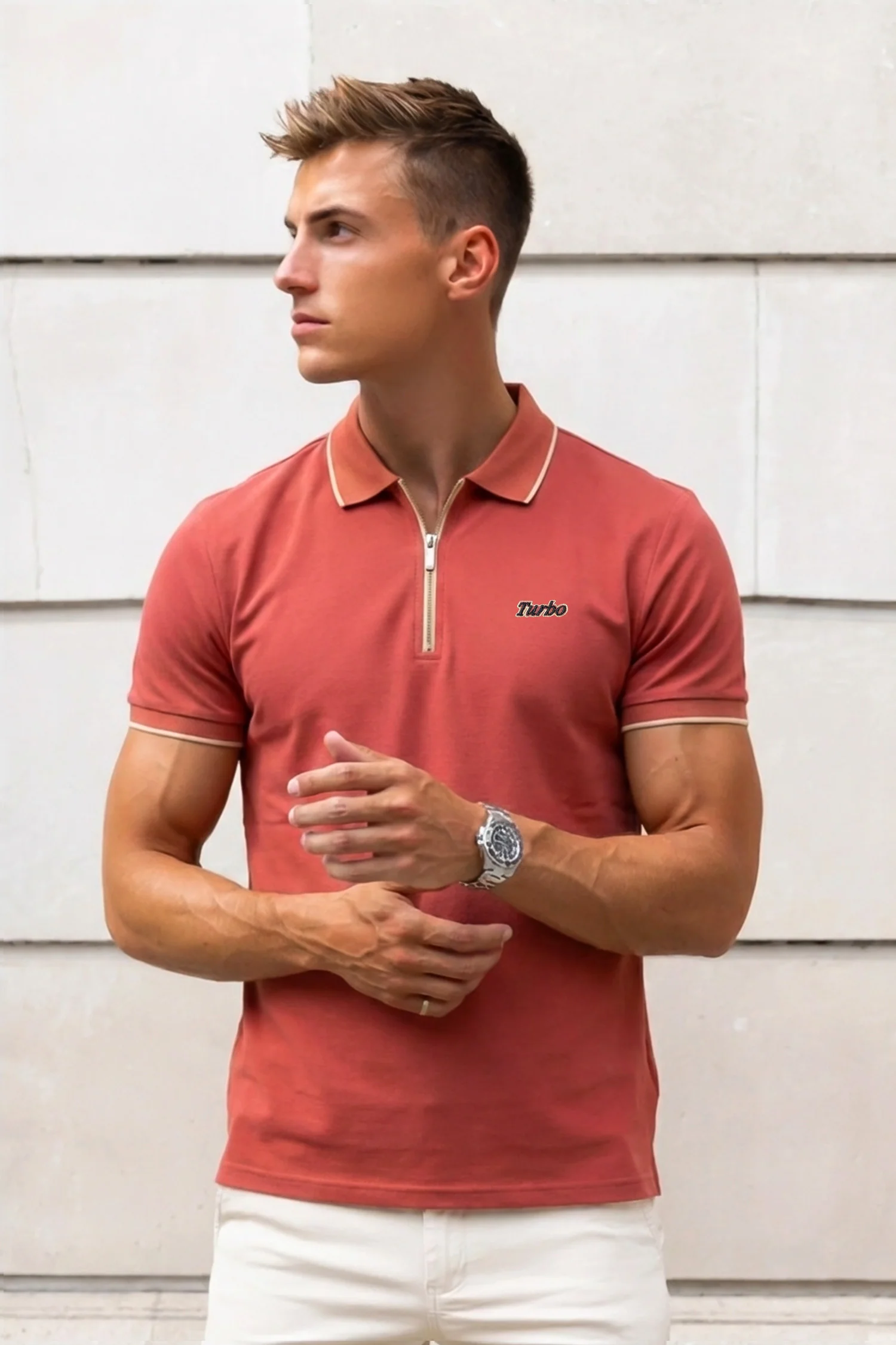 Turbo Studiofit Detailed Zip Collar Men's Polo Shirt - Image 7