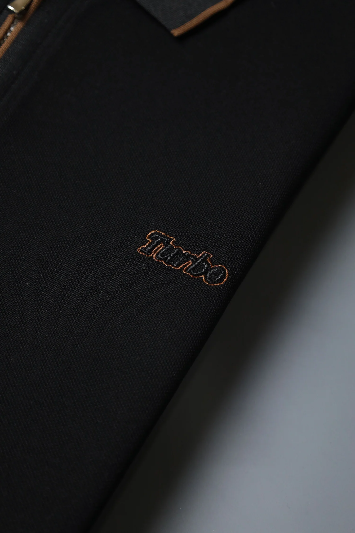 Turbo Studiofit Detailed Zip Collar Men's Polo Shirt In Black - Image 3