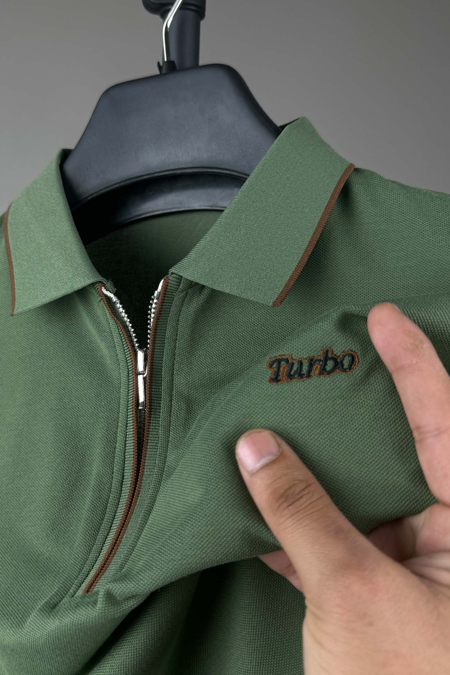 Turbo Studiofit Detailed Zip Collar Men's Polo Shirt In Green - Image 3