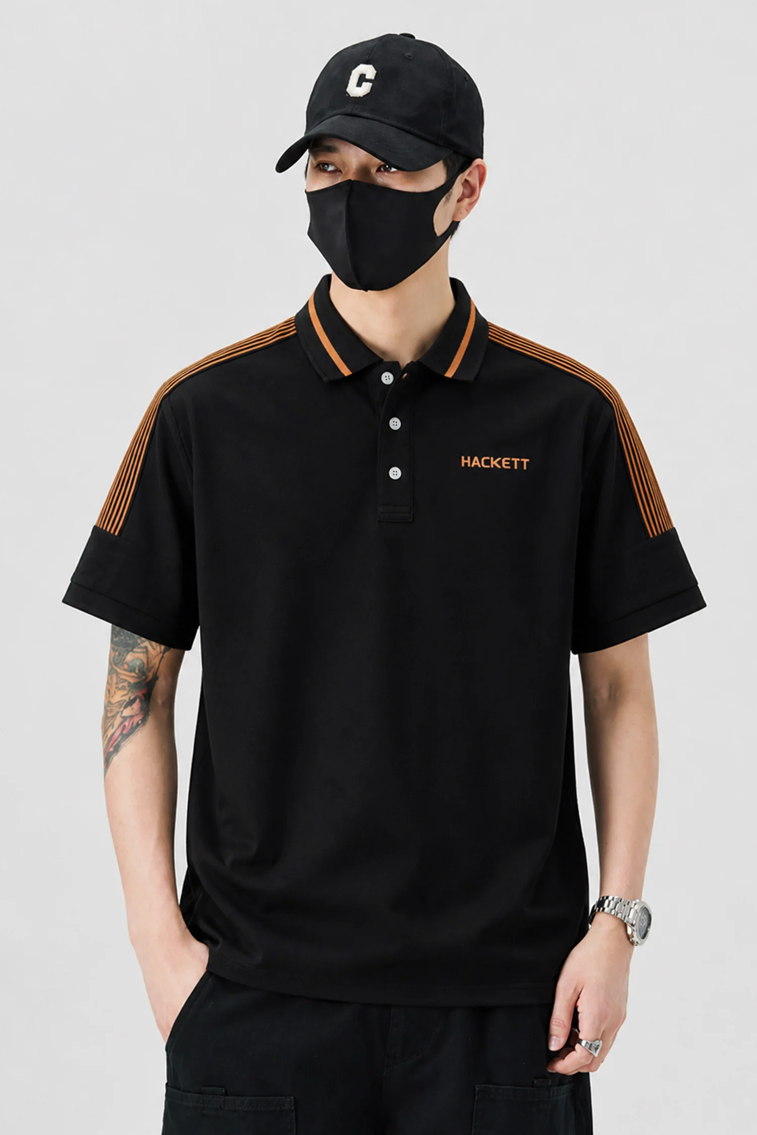 Hcket Contrasting Striped Sleeves Men's Polo Shirt - Image 4