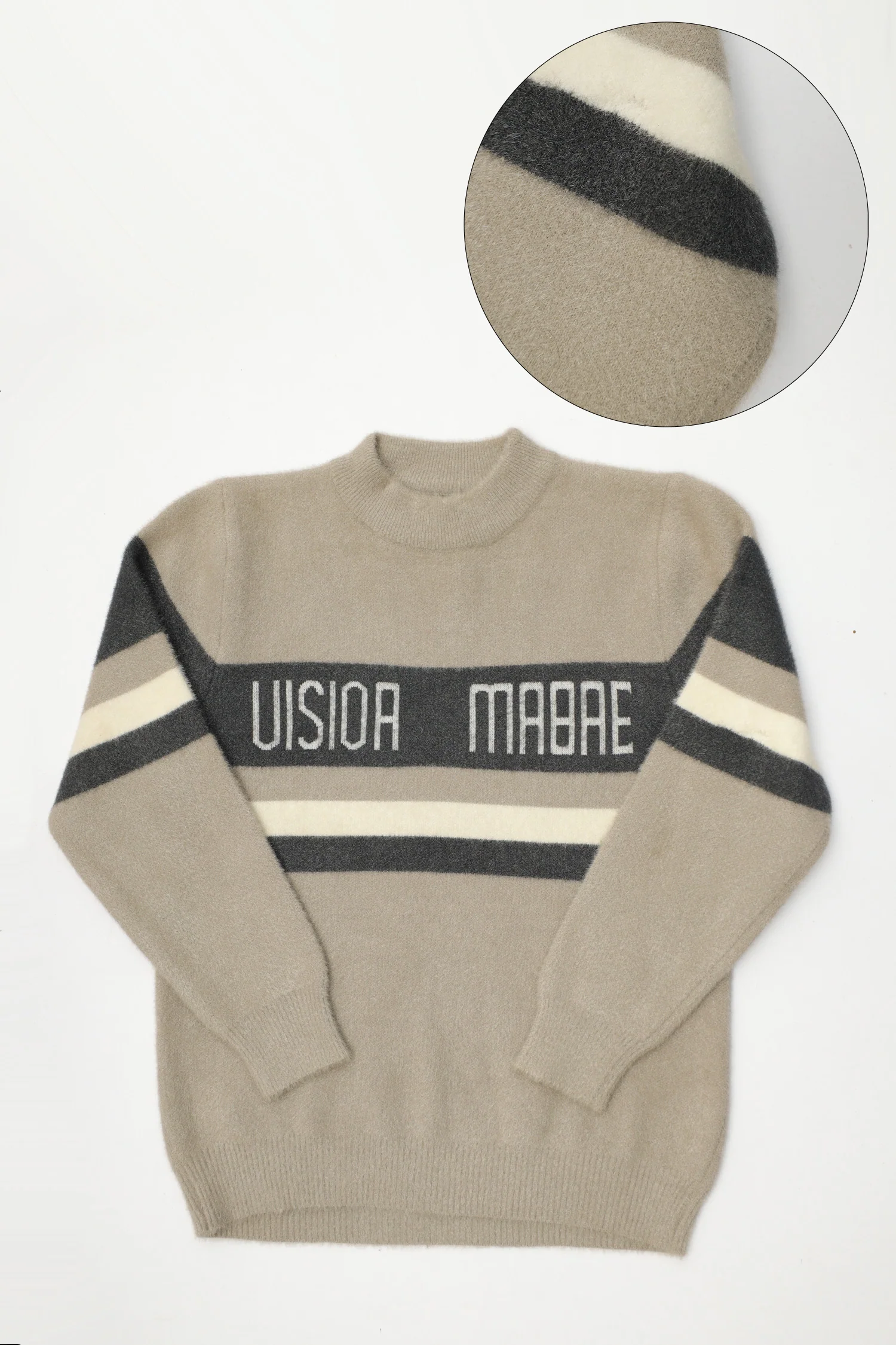 Turbo Prominent Woven Logo Minor Fault Imported Sweater In Dark Beige - Image 2