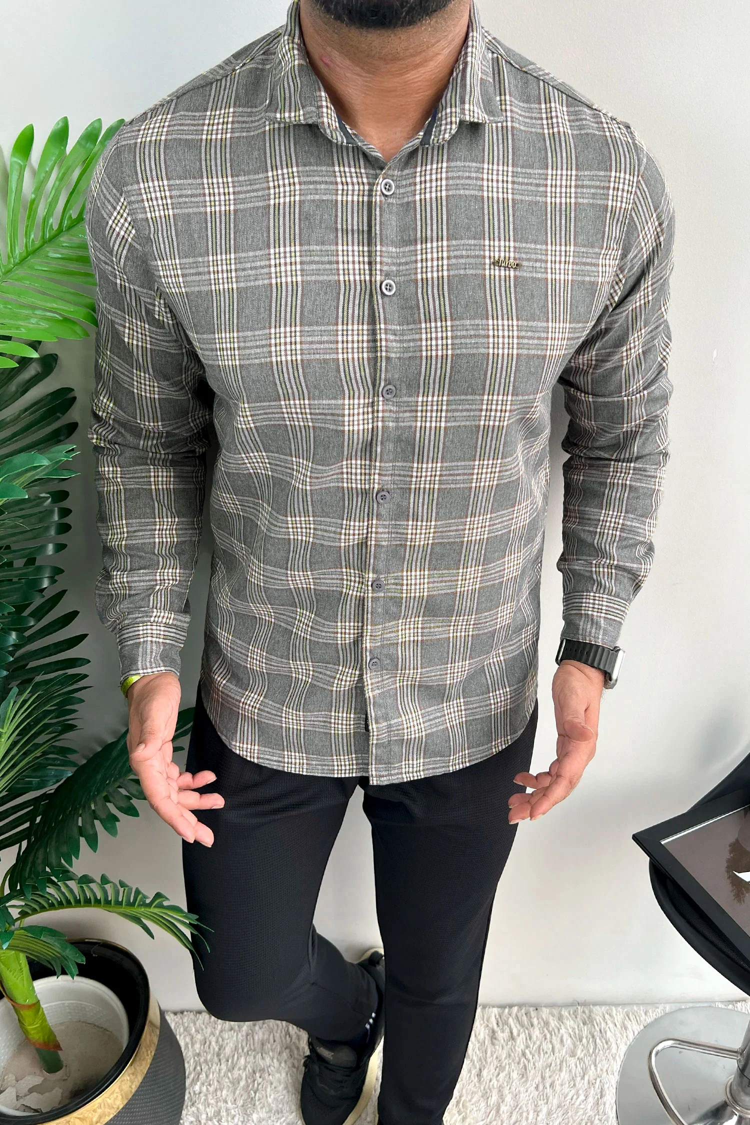 Turbo Tattersall Checkered Long Sleeve Cotton Casual Shirt - Image 7