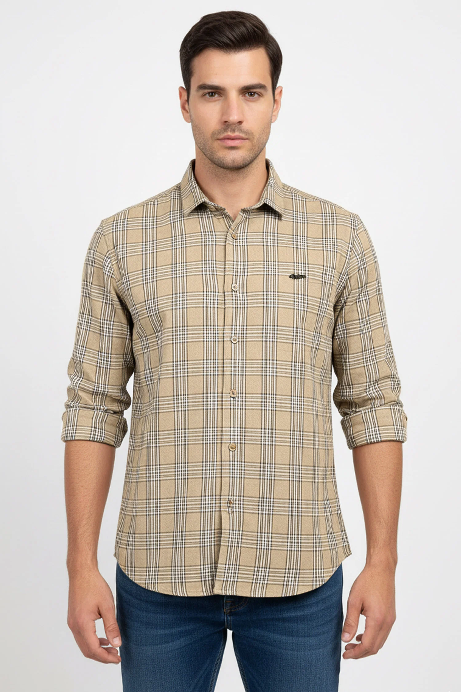 Turbo Tattersall Checkered Long Sleeve Cotton Casual Shirt In Light Skin