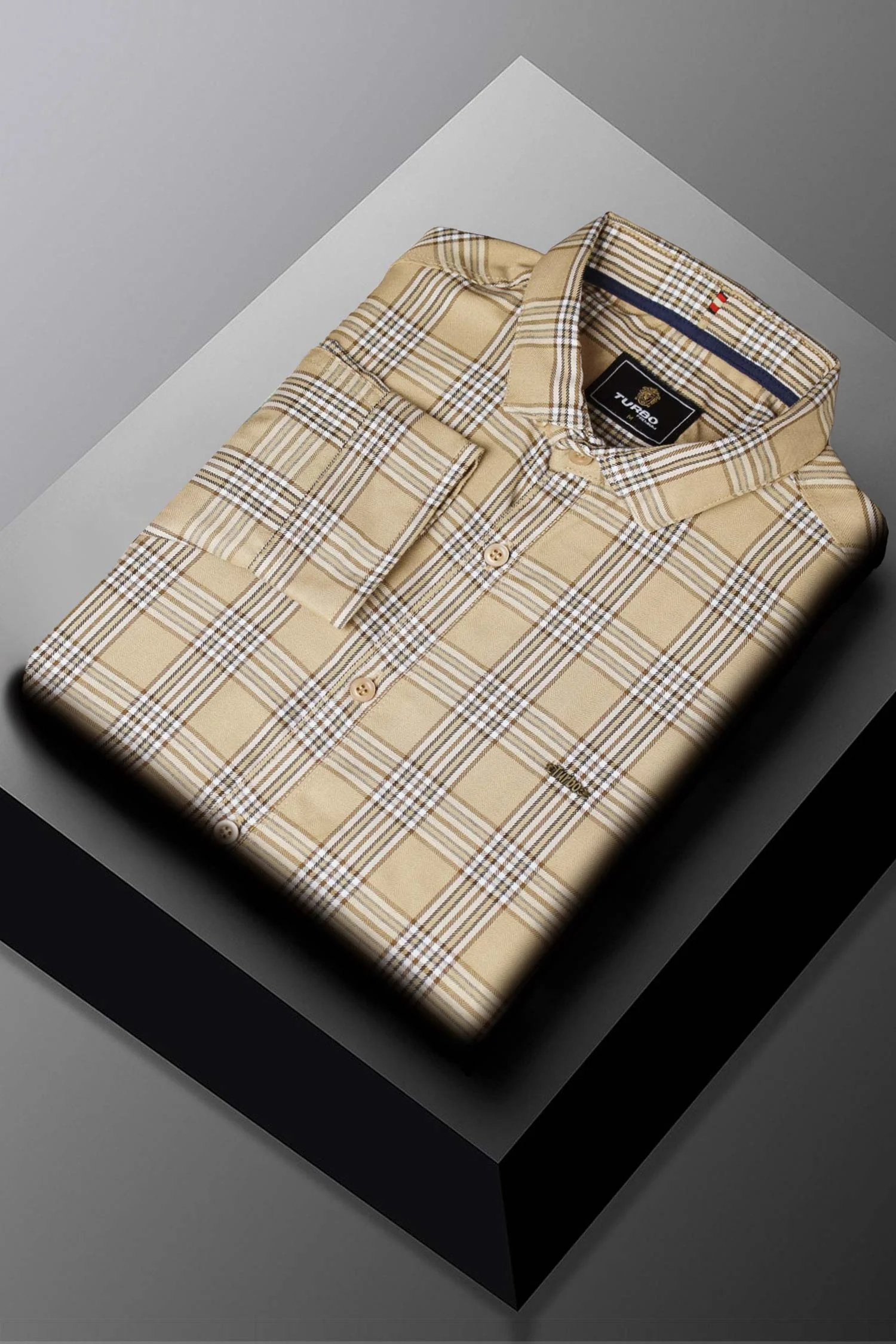 Turbo Tattersall Checkered Long Sleeve Cotton Casual Shirt In Light Skin - Image 4