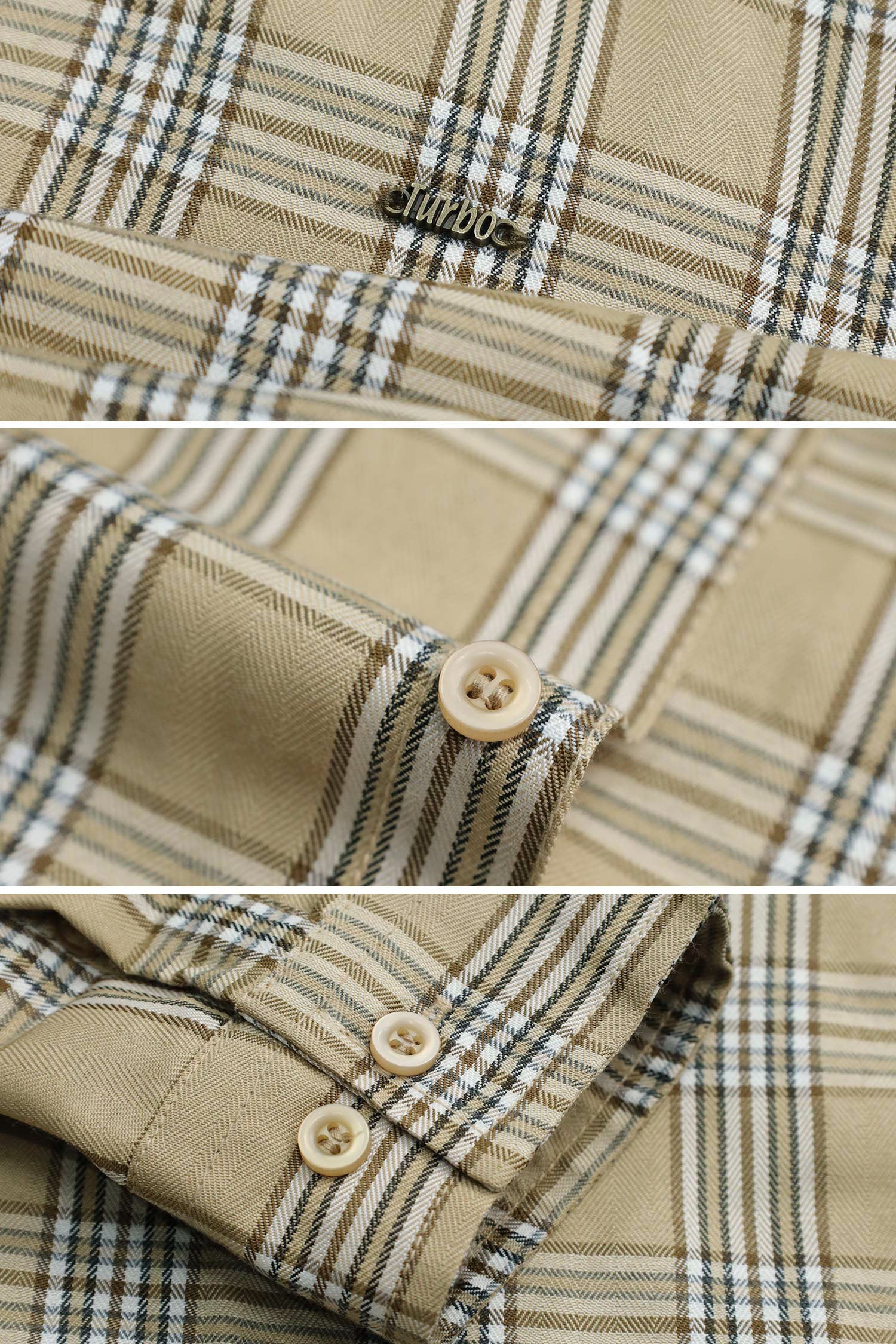 Turbo Tattersall Checkered Long Sleeve Cotton Casual Shirt In Light Skin - Image 3