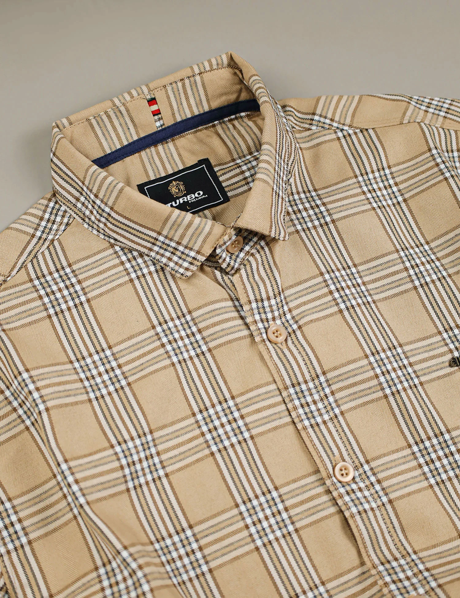 Turbo Tattersall Checkered Long Sleeve Cotton Casual Shirt In Light Skin - Image 3