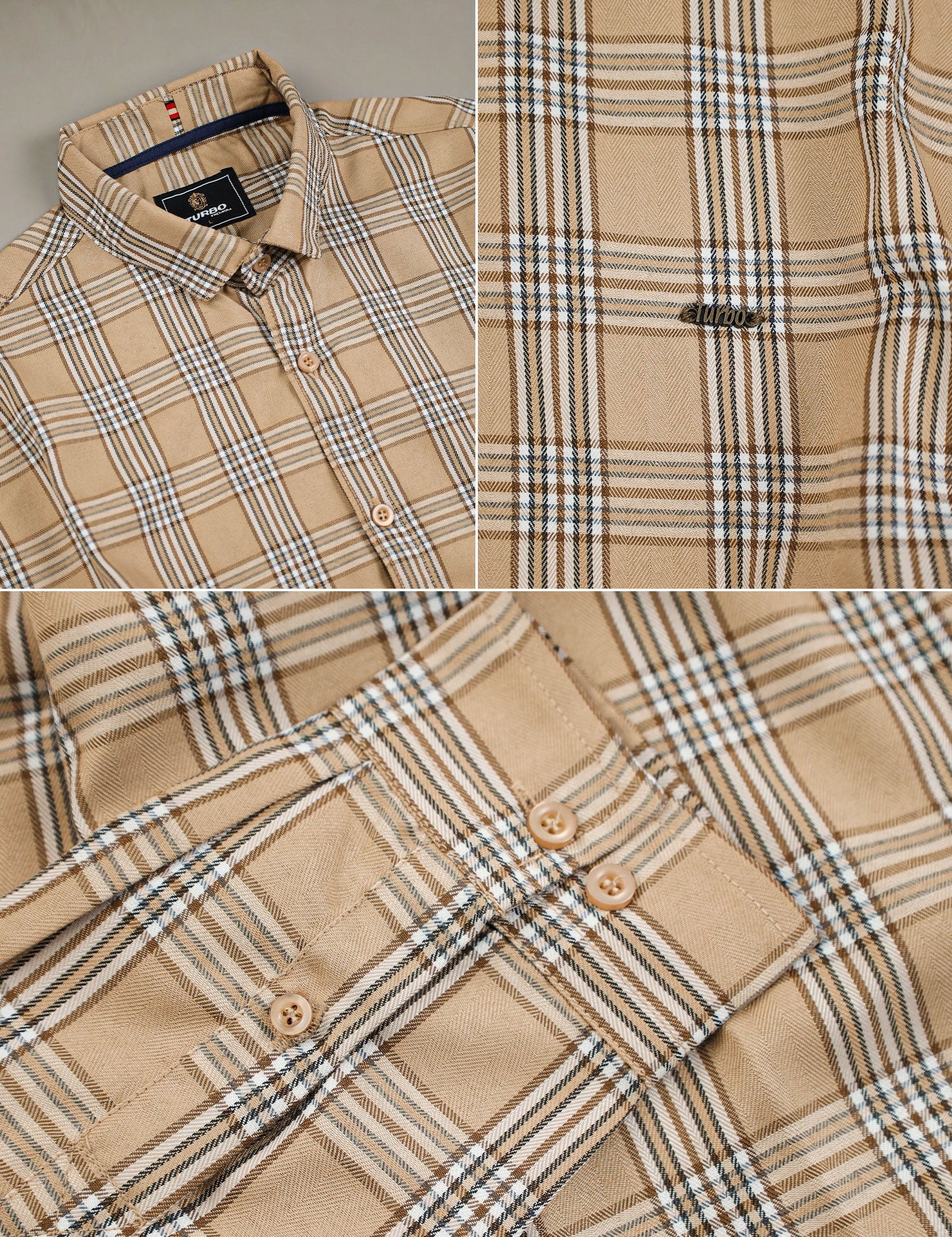 Turbo Tattersall Checkered Long Sleeve Cotton Casual Shirt In Light Skin - Image 5