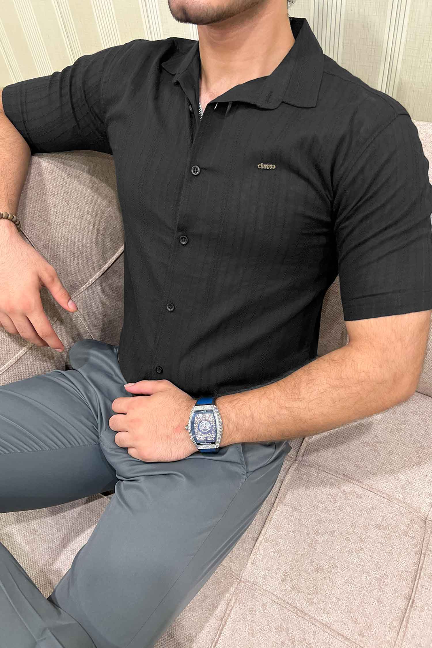 Turbo Textured Champ Casual Shirt In Black - Image 4