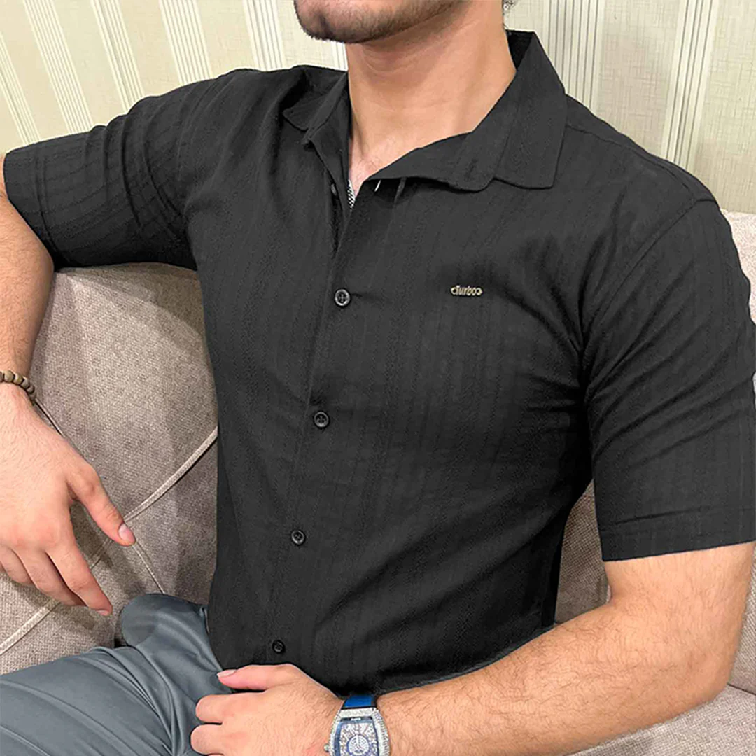Turbo Textured Champ Casual Shirt In Black - Image 3