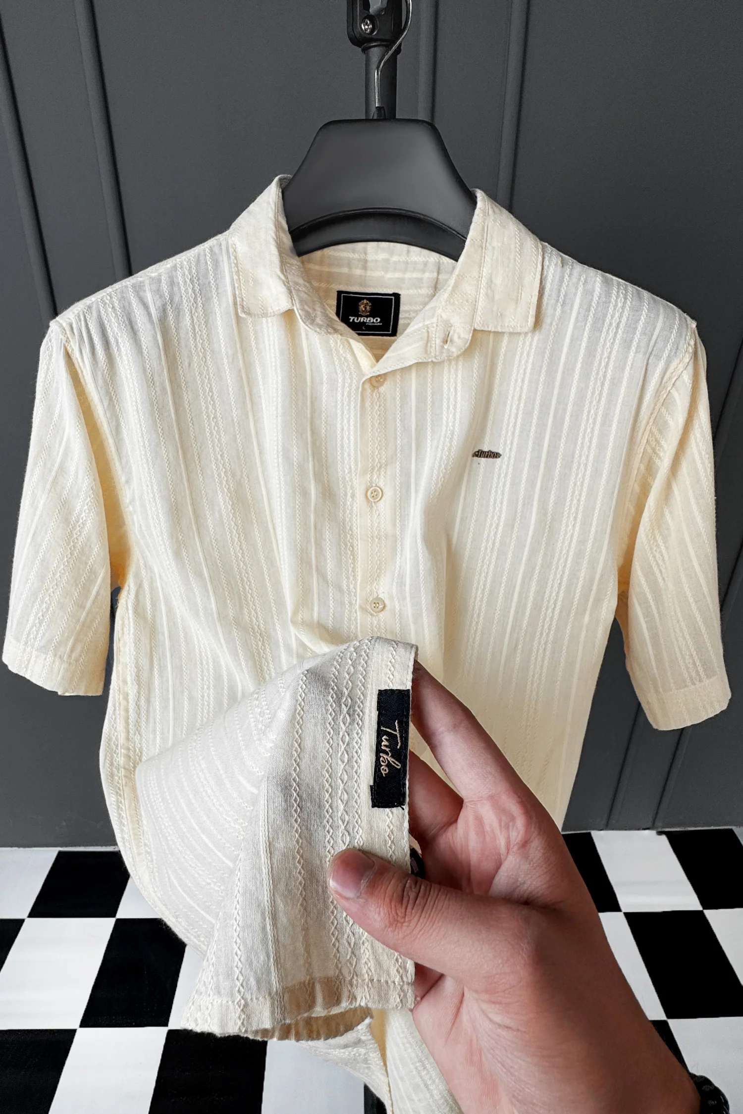 Turbo Textured Champ Casual Shirt In Light Lemon