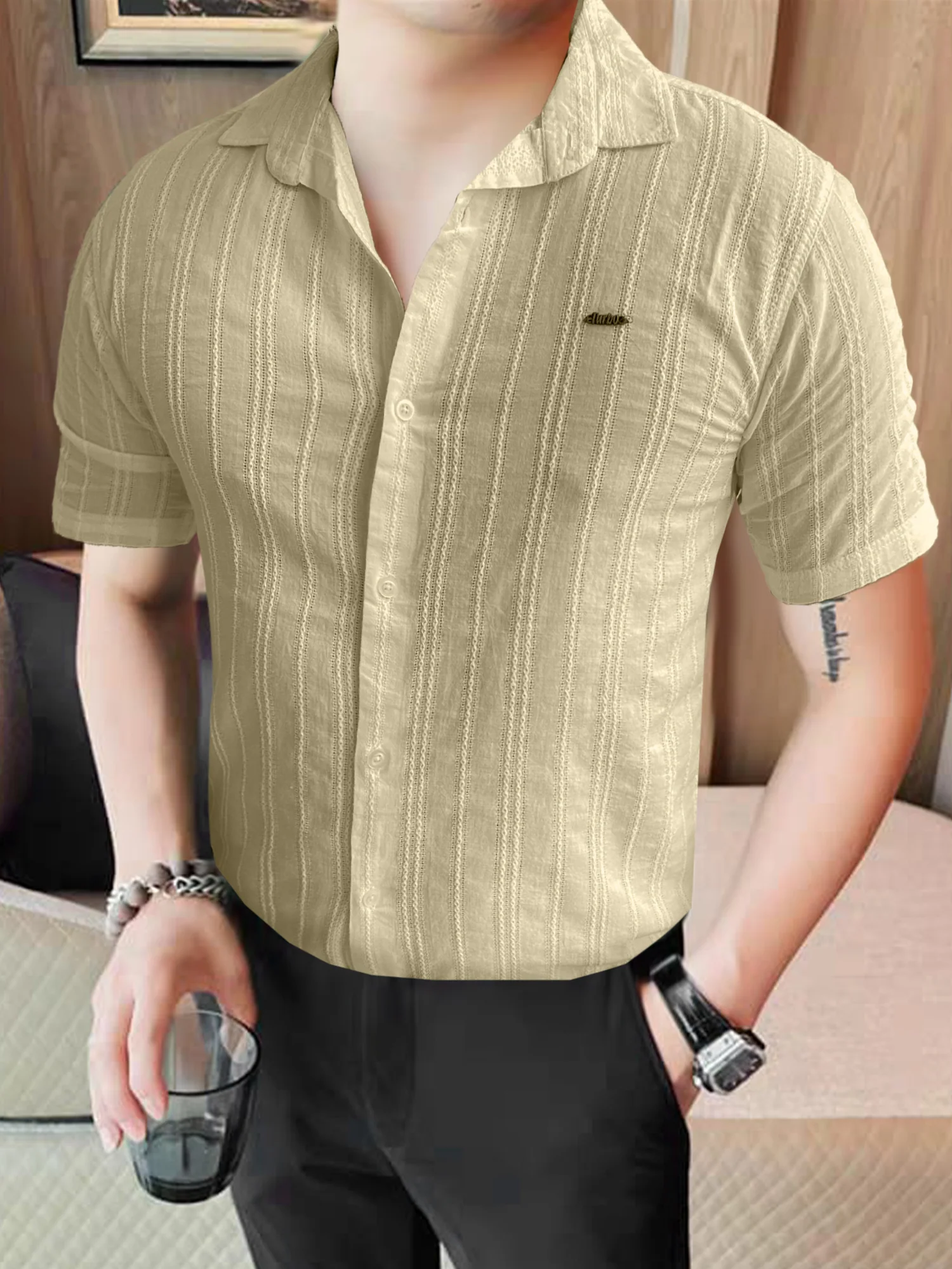 Turbo Textured Champ Casual Shirt In Light Lemon - Image 2